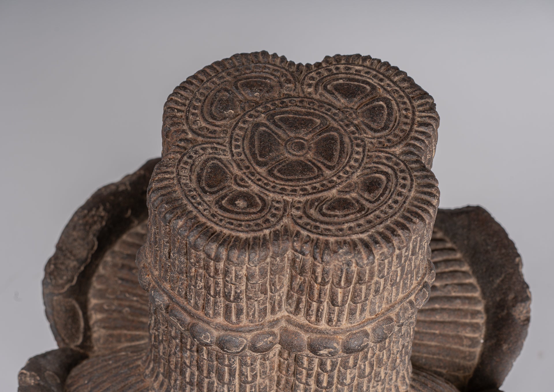 Brahma Statue - Antique Khmer Style Koh Ker Stone Brahma Head - Hindu God Creation - 42cm/17"