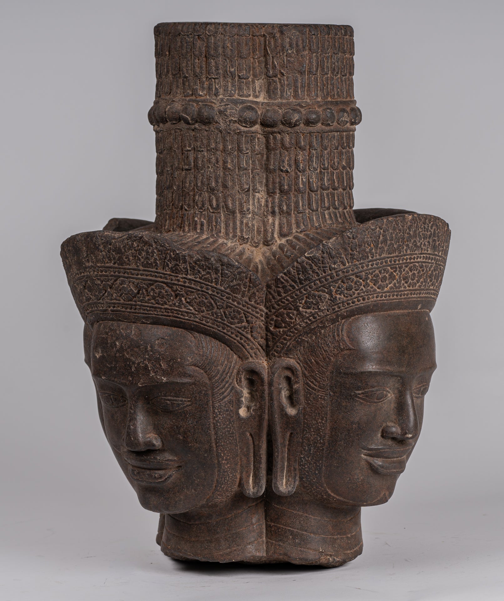 Brahma Statue - Antique Khmer Style Koh Ker Stone Brahma Head - Hindu God Creation - 42cm/17"