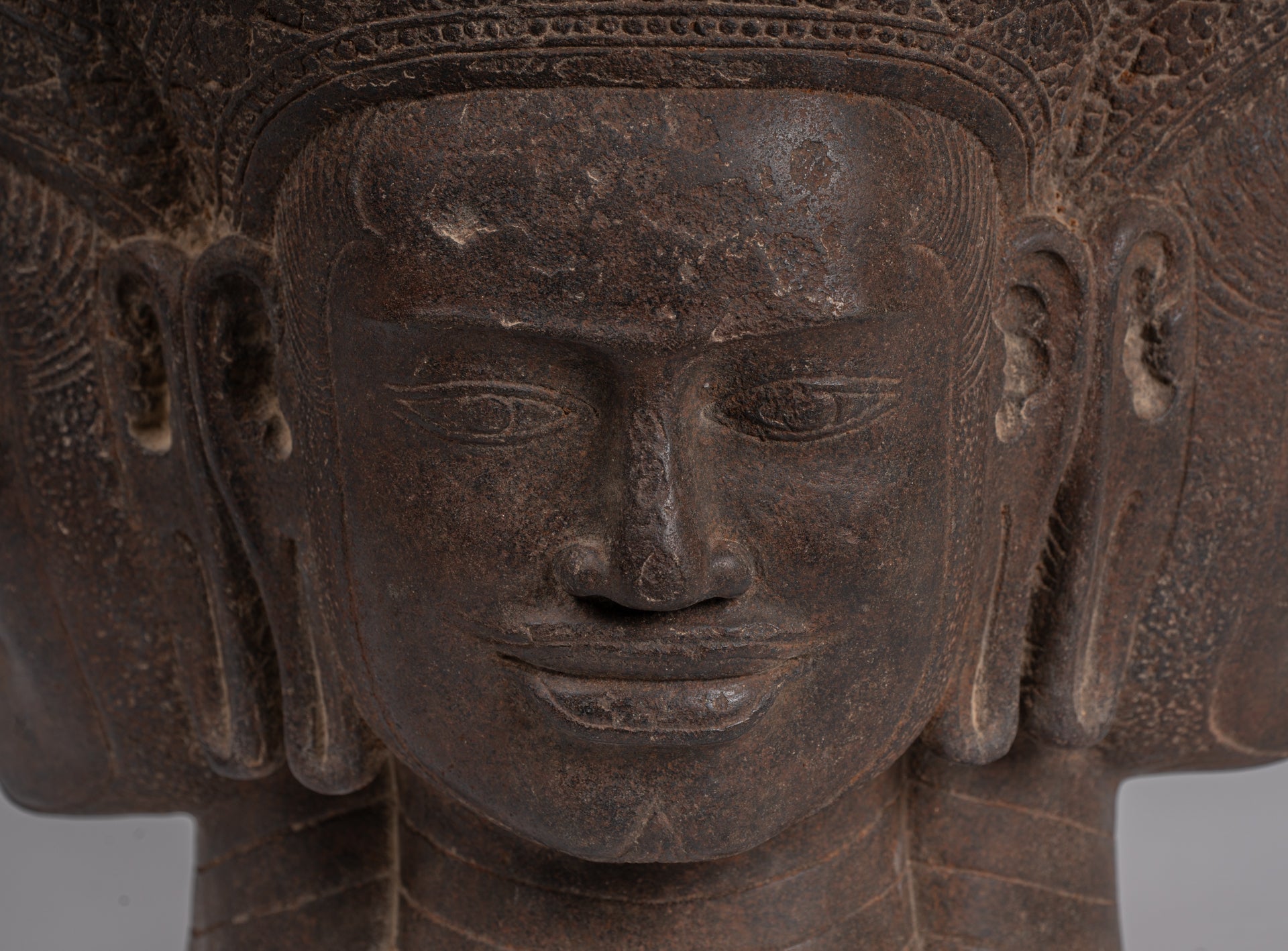 Brahma Statue - Antique Khmer Style Koh Ker Stone Brahma Head - Hindu God Creation - 42cm/17"