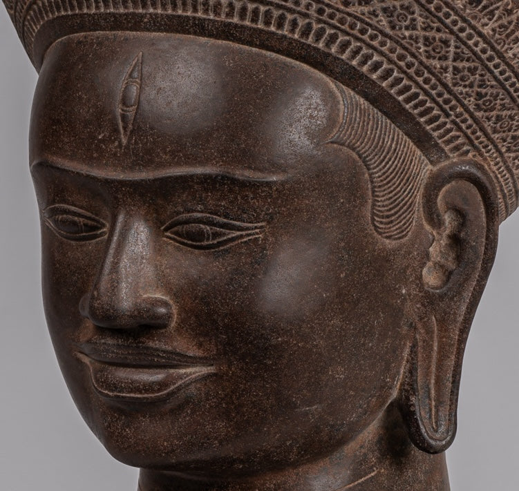 Estatua de Shiva - Estatua de cabeza de Stone Shiva de Khmer Stone de Khmer Stone - El destructor - 54cm/22 "