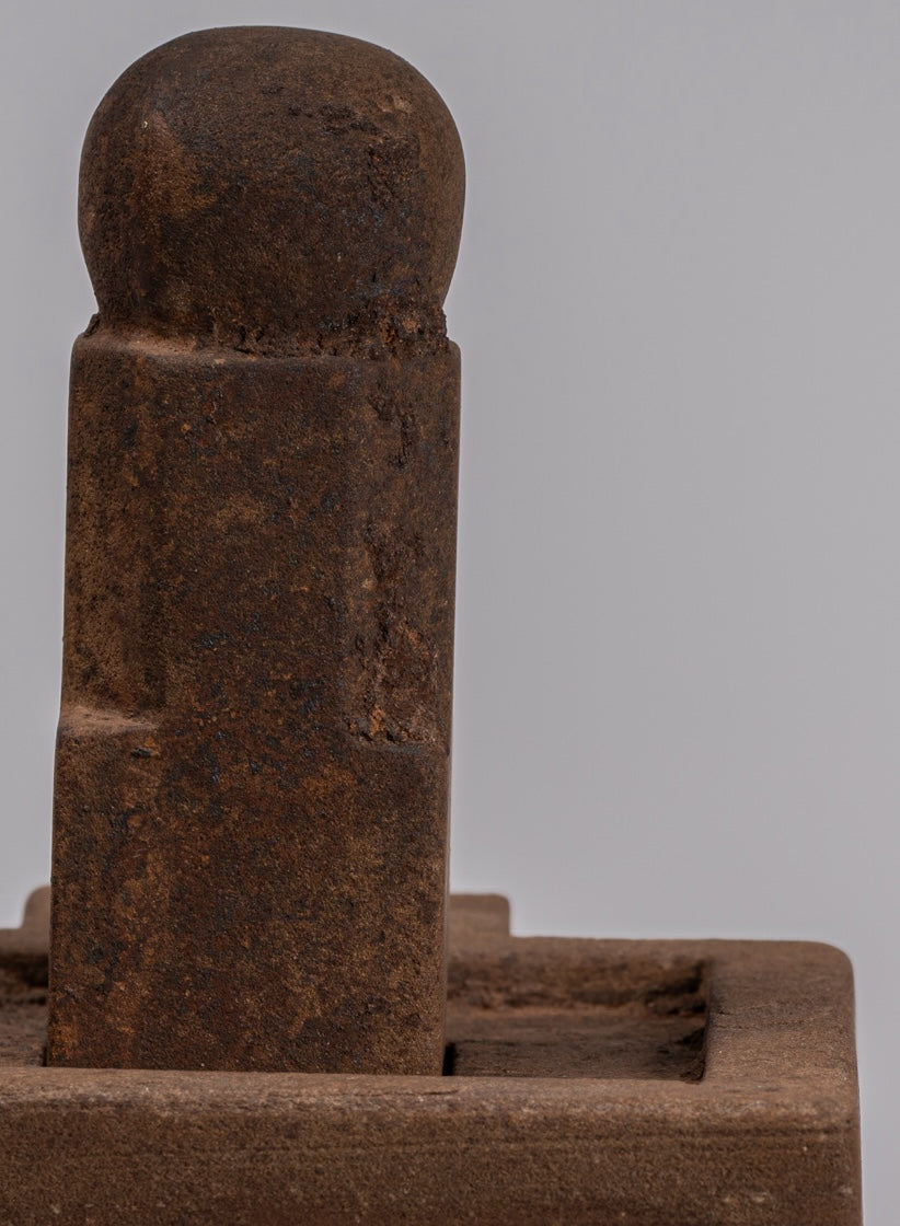 Linga Statue - Antique Khmer Style Two Piece Stone Linga / Lingnum & Yoni - 20cm/8"