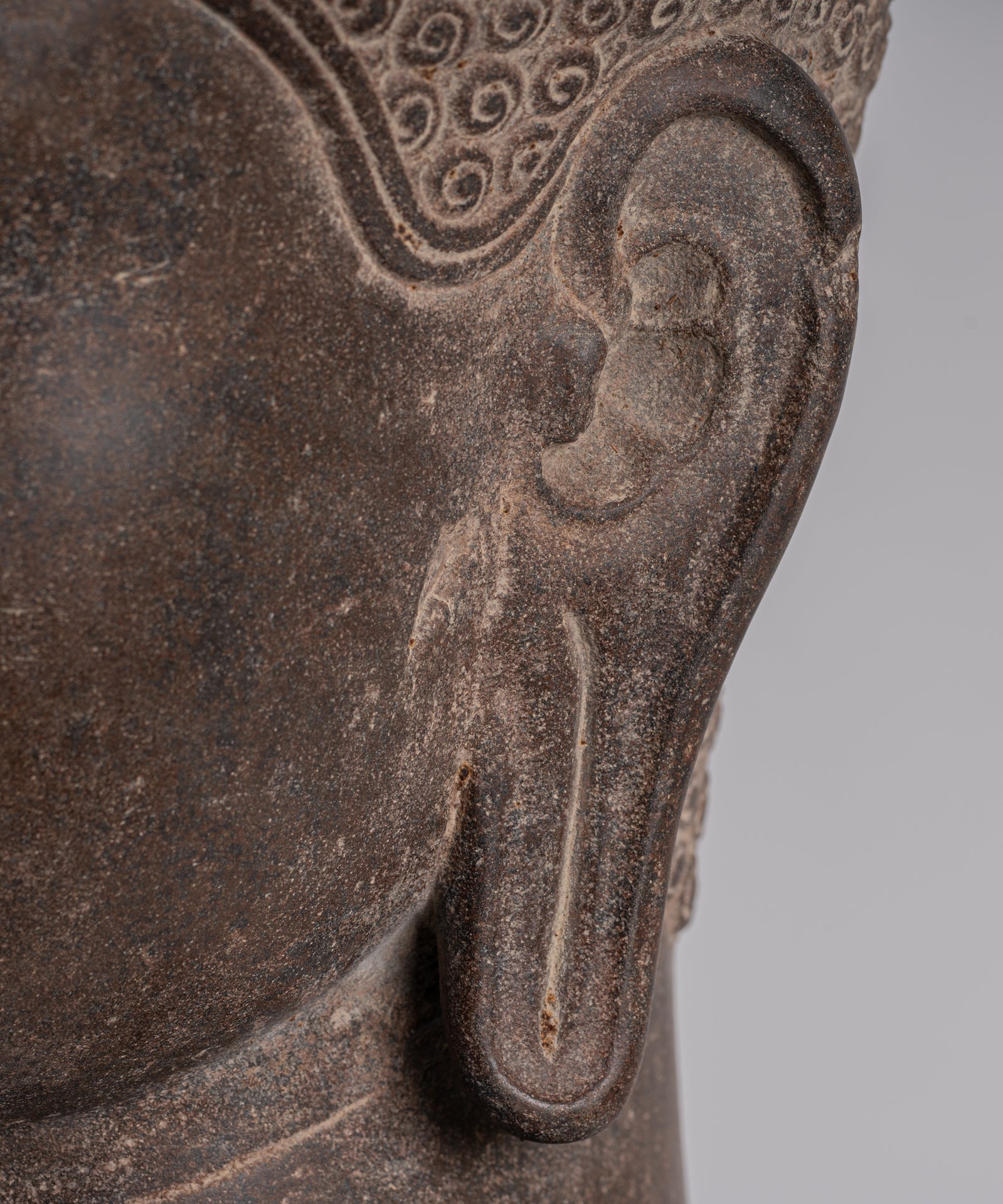 Statue Shiva - Antique Khmer Style Brown Stone Shiva Head Statue - The Destroyer - 52cm/21 "