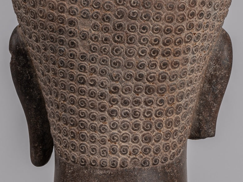 Statue Shiva - Antique Khmer Style Brown Stone Shiva Head Statue - The Destroyer - 52cm/21 "