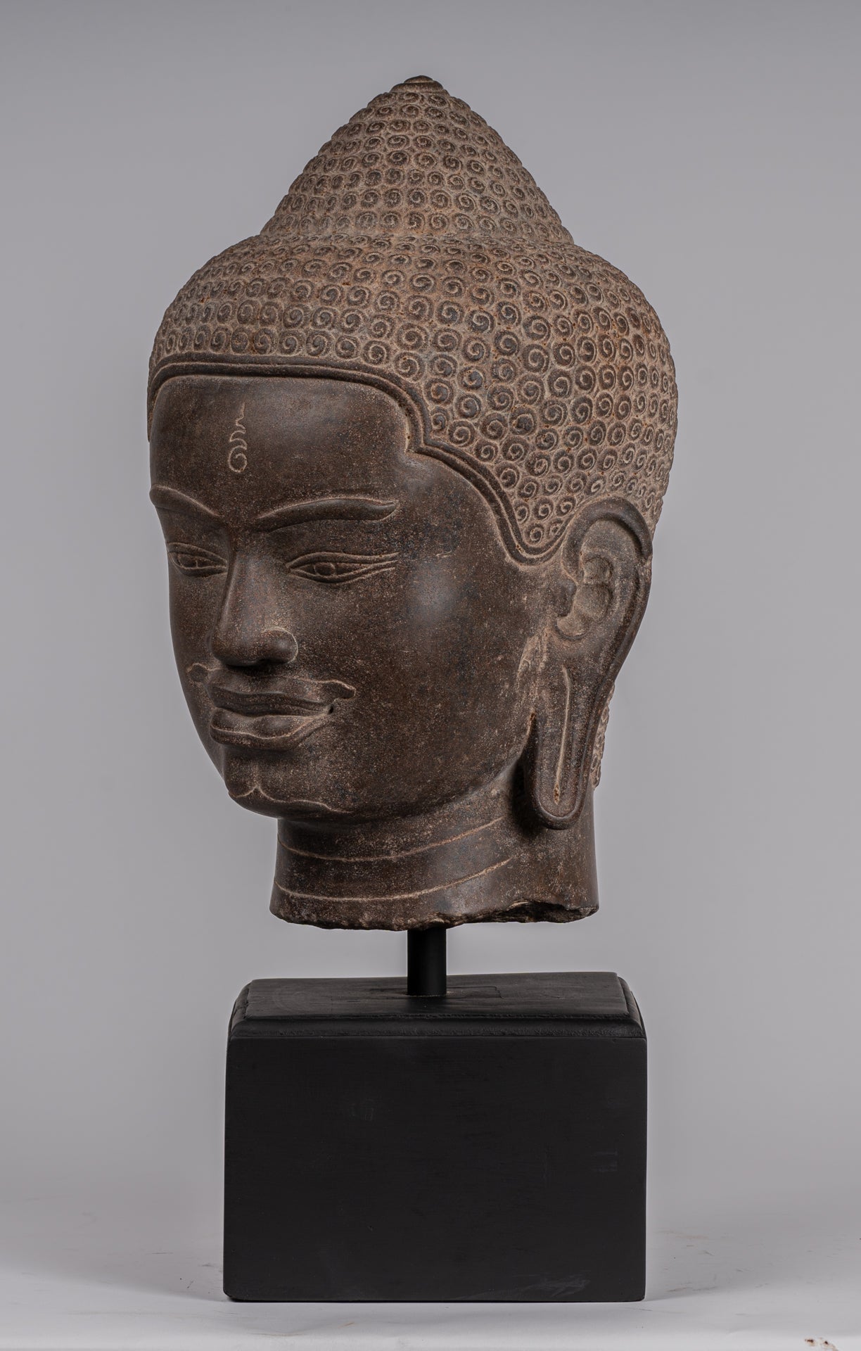 Statue Shiva - Antique Khmer Style Brown Stone Shiva Head Statue - The Destroyer - 52cm/21 "