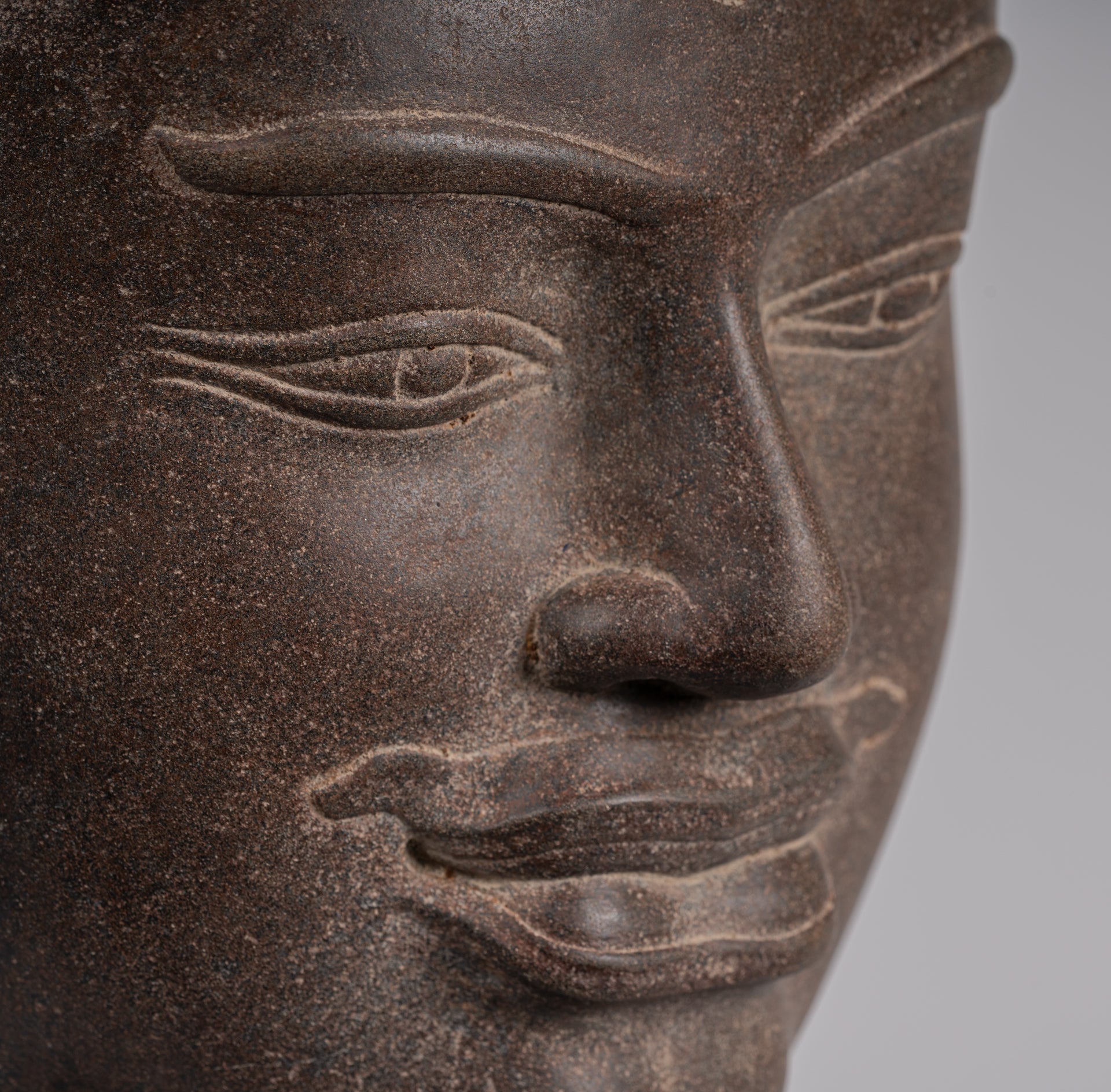 Statue Shiva - Antique Khmer Style Brown Stone Shiva Head Statue - The Destroyer - 52cm/21 "