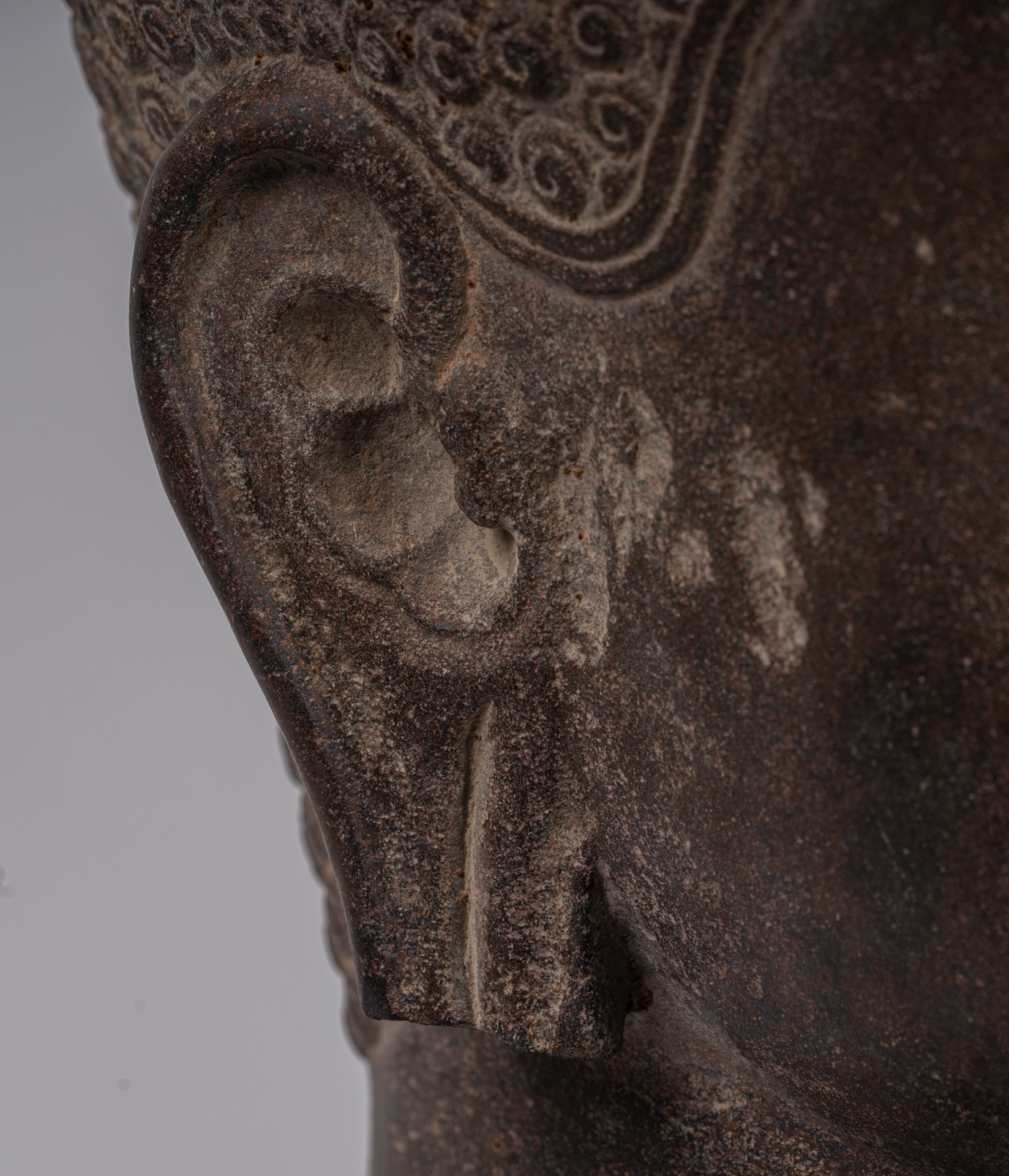 Statue Shiva - Antique Khmer Style Brown Stone Shiva Head Statue - The Destroyer - 52cm/21 "