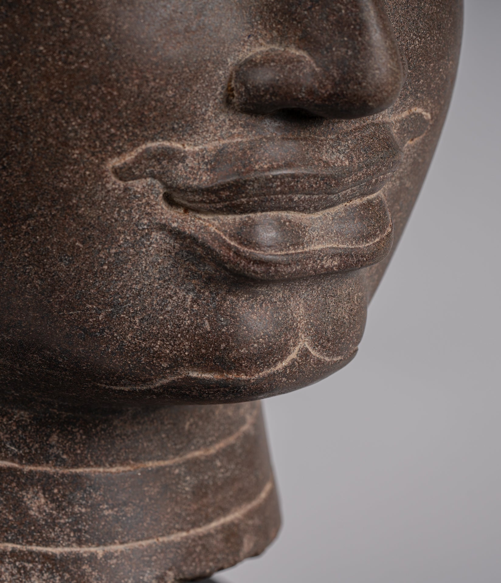 Statue Shiva - Antique Khmer Style Brown Stone Shiva Head Statue - The Destroyer - 52cm/21 "