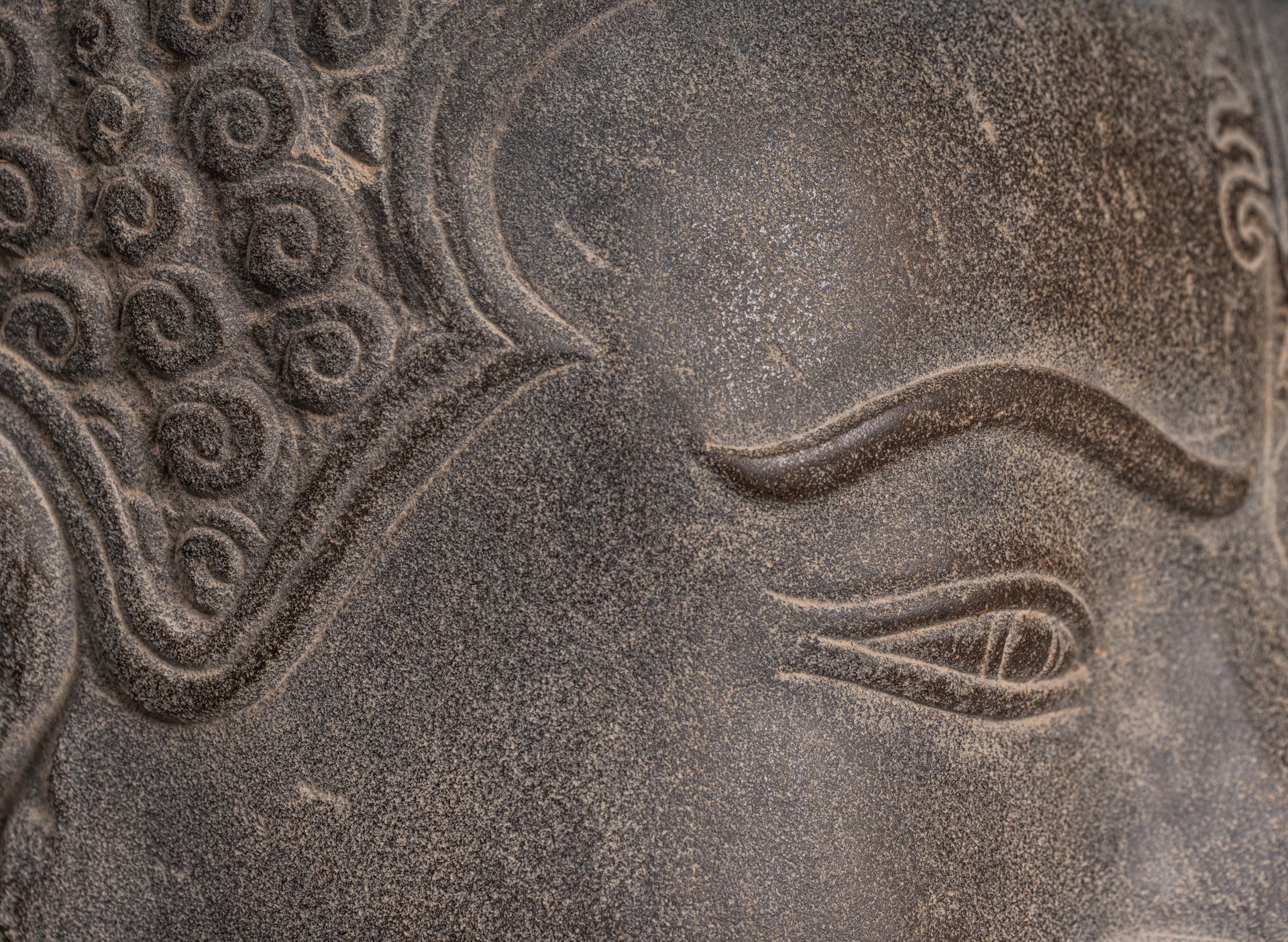 Shiva Statue - Antique Khmer Style Grey Stone Yaksha & Yakshaswaroop Shiva Head- 48cm/19 "