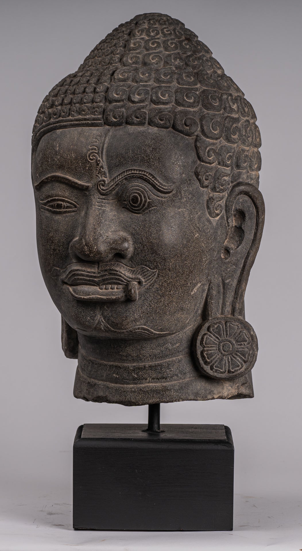 Shiva Statue - Antique Khmer Style Grey Stone Yaksha & Yakshaswaroop Shiva Head- 48cm/19 "