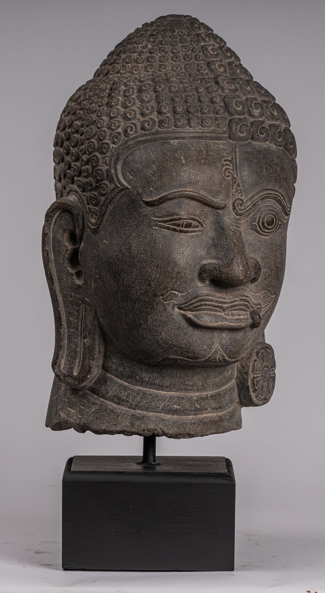 Shiva Statue - Antique Khmer Style Grey Stone Yaksha & Yakshaswaroop Shiva Head- 48cm/19 "