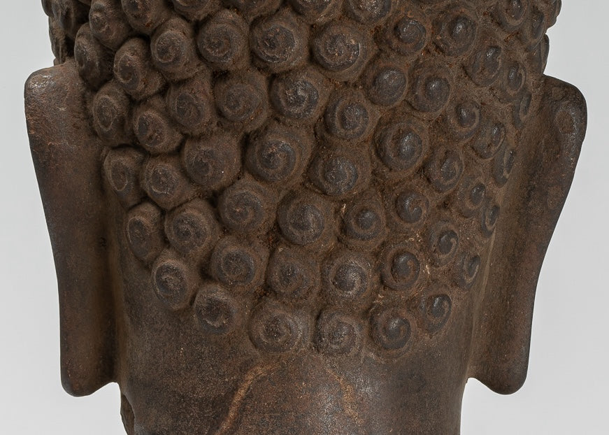 Buddha Statue - Antique Dvaravati Style Thai Stone Buddha Head Statue - 41cm/16"