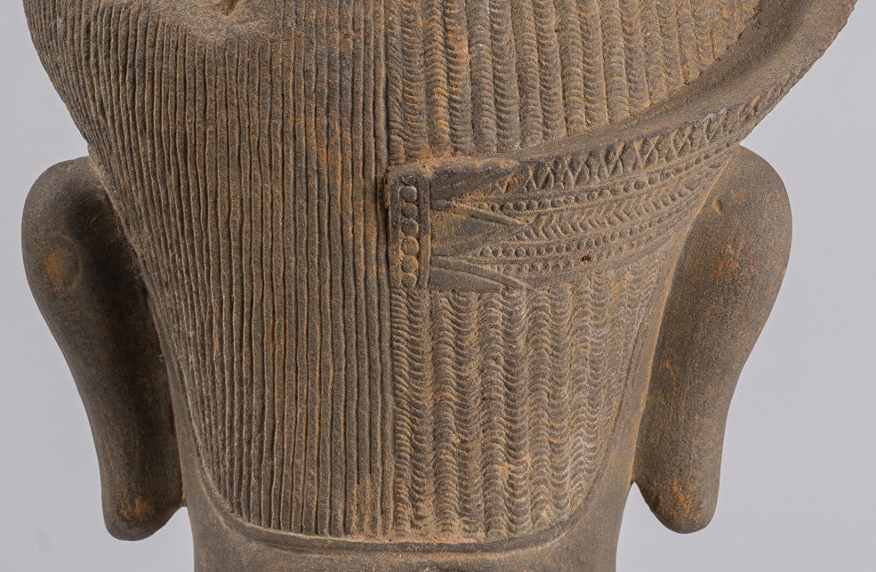 Vishnu Statue - Antique Baphuon Style Stone Mounted Khmer Vishnu Head - 43cm / 17"