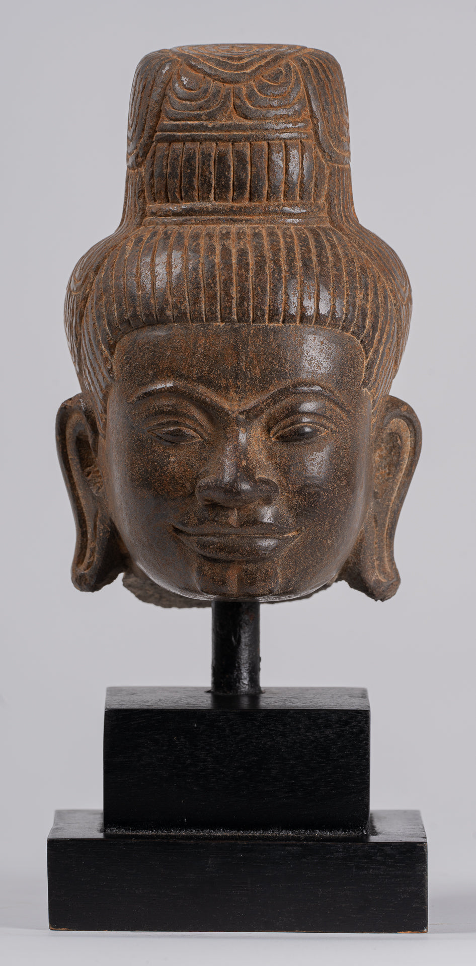 Lakshmi Statue - Antique Baphuon Style Stone Lakshmi / Devi Consort of Vishnu Head - 34cm/14"