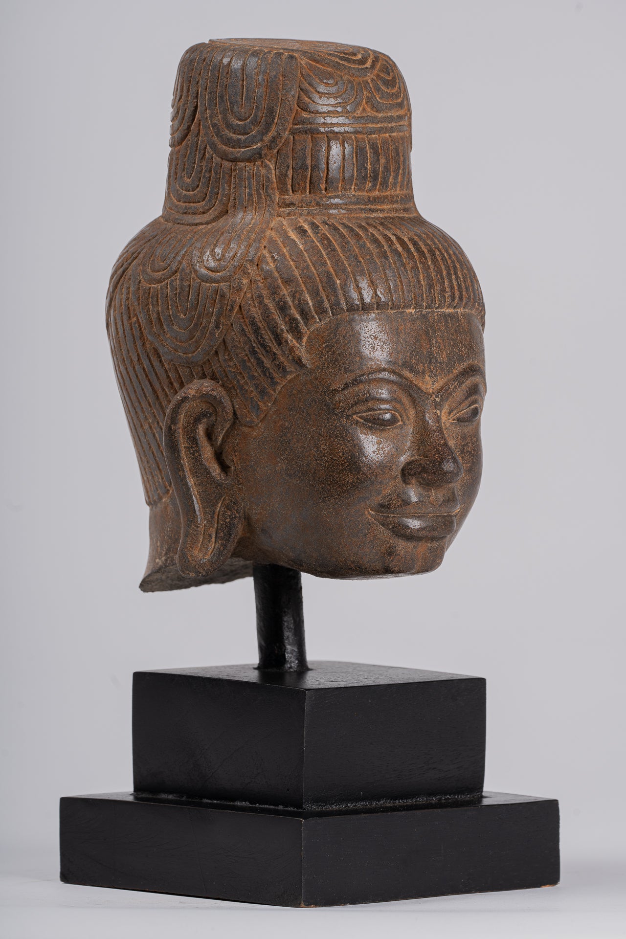 Lakshmi Statue - Antique Baphuon Style Stone Lakshmi / Devi Consort of Vishnu Head - 34cm/14"