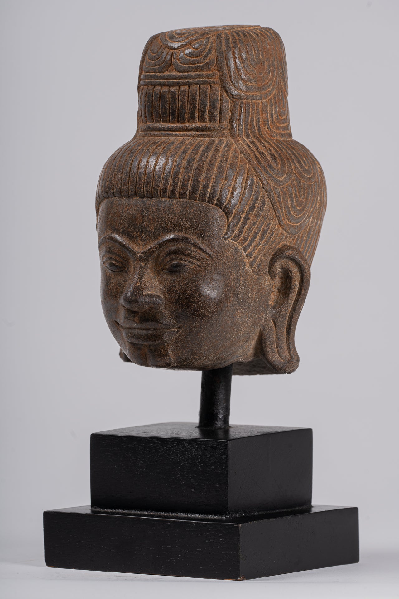 Lakshmi Statue - Antique Baphuon Style Stone Lakshmi / Devi Consort of Vishnu Head - 34cm/14"