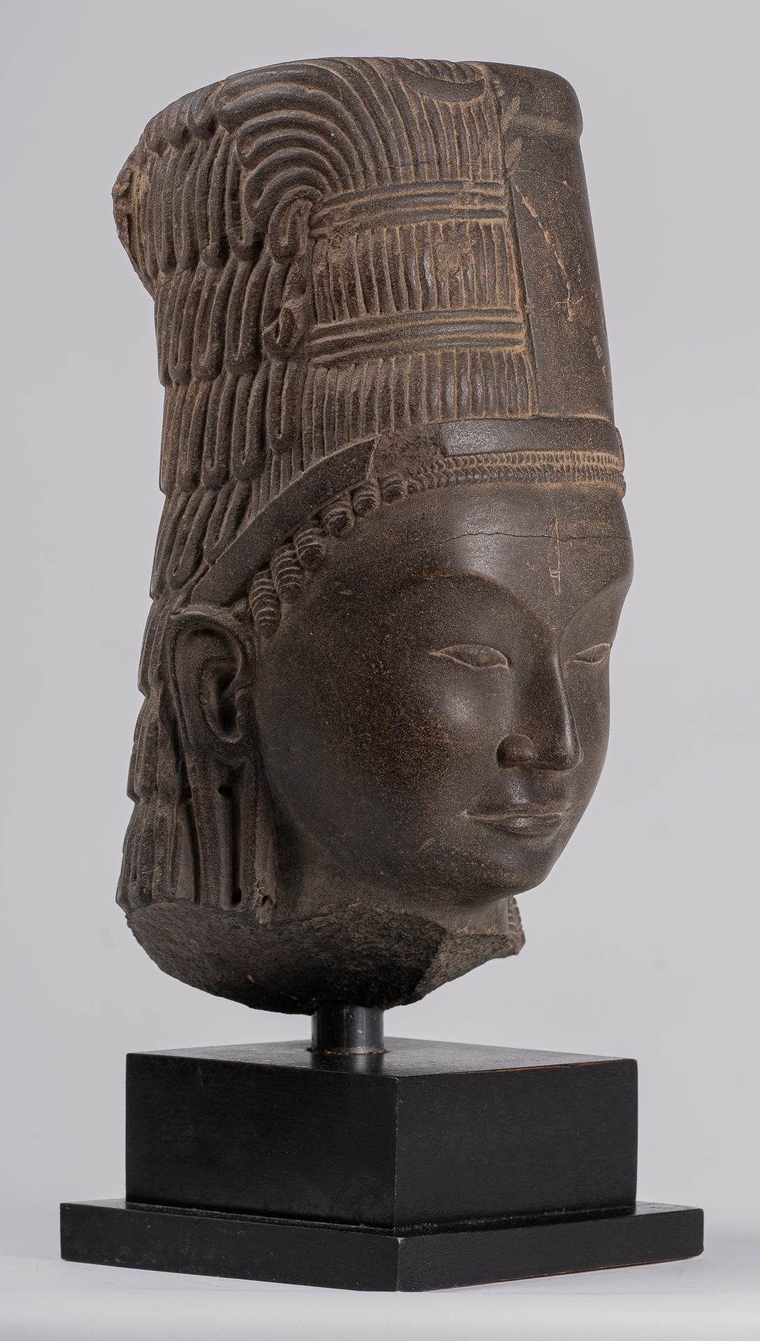 Vishnu Statue - Antique Phnom Da Style Stone Khmer Hari Hara or Vishnu & Shiva Head - 44cm/18"