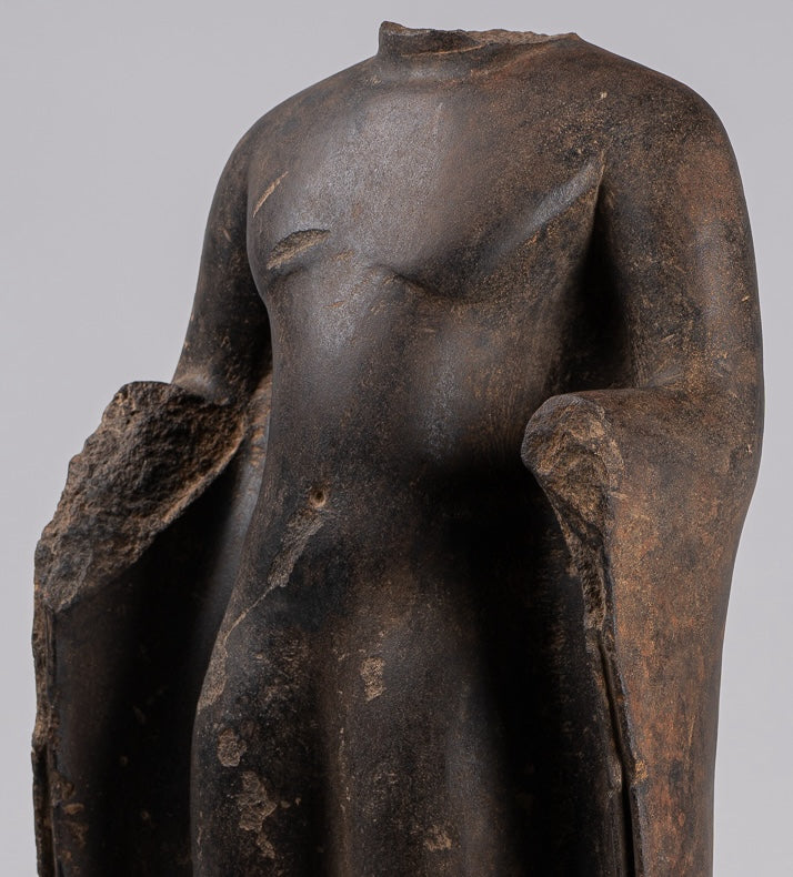 Buddha Statue - Antique Thai Style Standing Stone Dvaravati Buddha (probably) Statue - 58cm/23" Tall