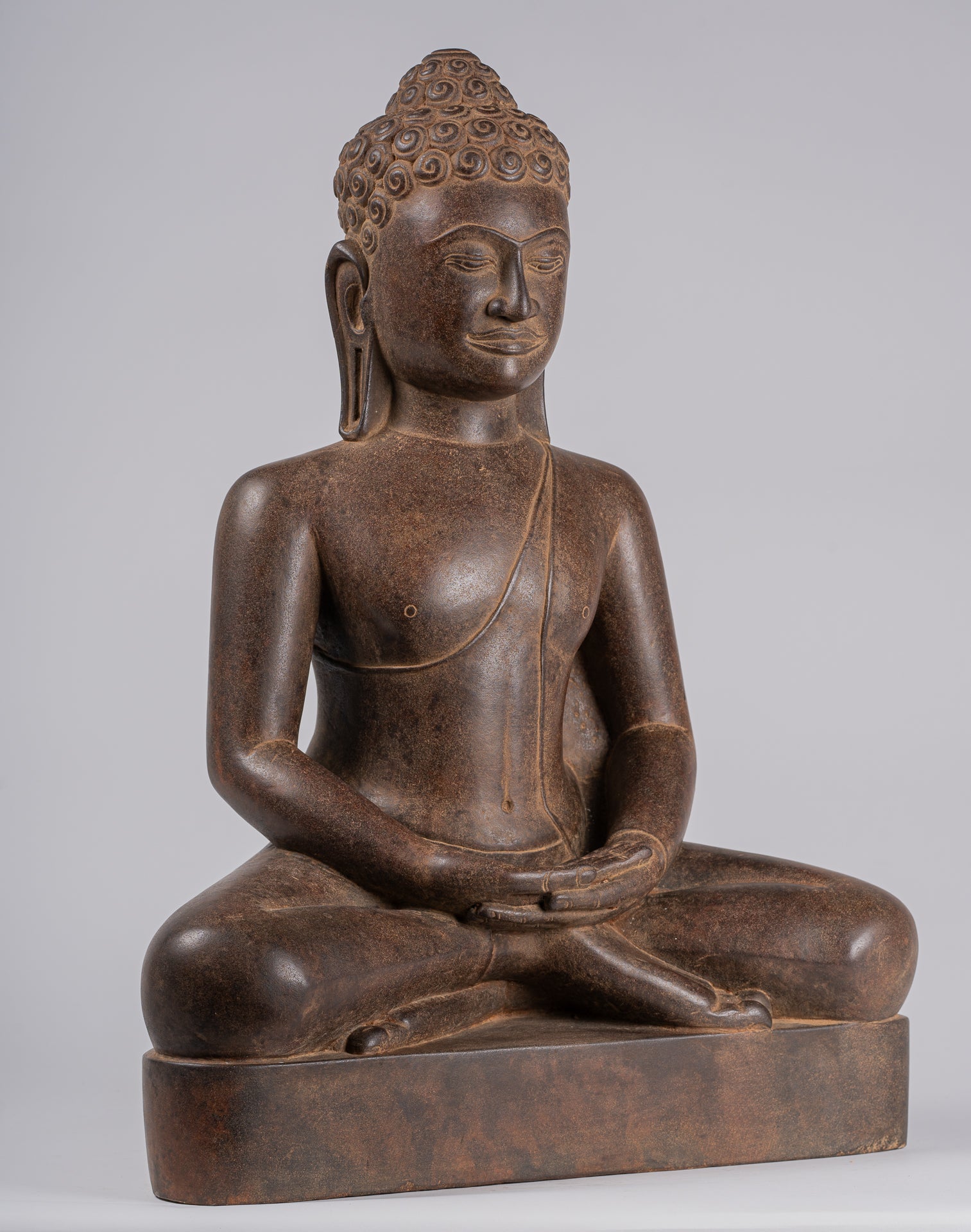 Large Buddha Statue - Antique Khmer Style Seated Stone Phnom Da Meditation Buddha Statue - 56cm/22"