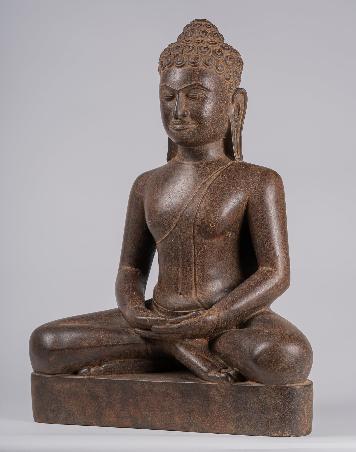 Large Buddha Statue - Antique Khmer Style Seated Stone Phnom Da Meditation Buddha Statue - 56cm/22"