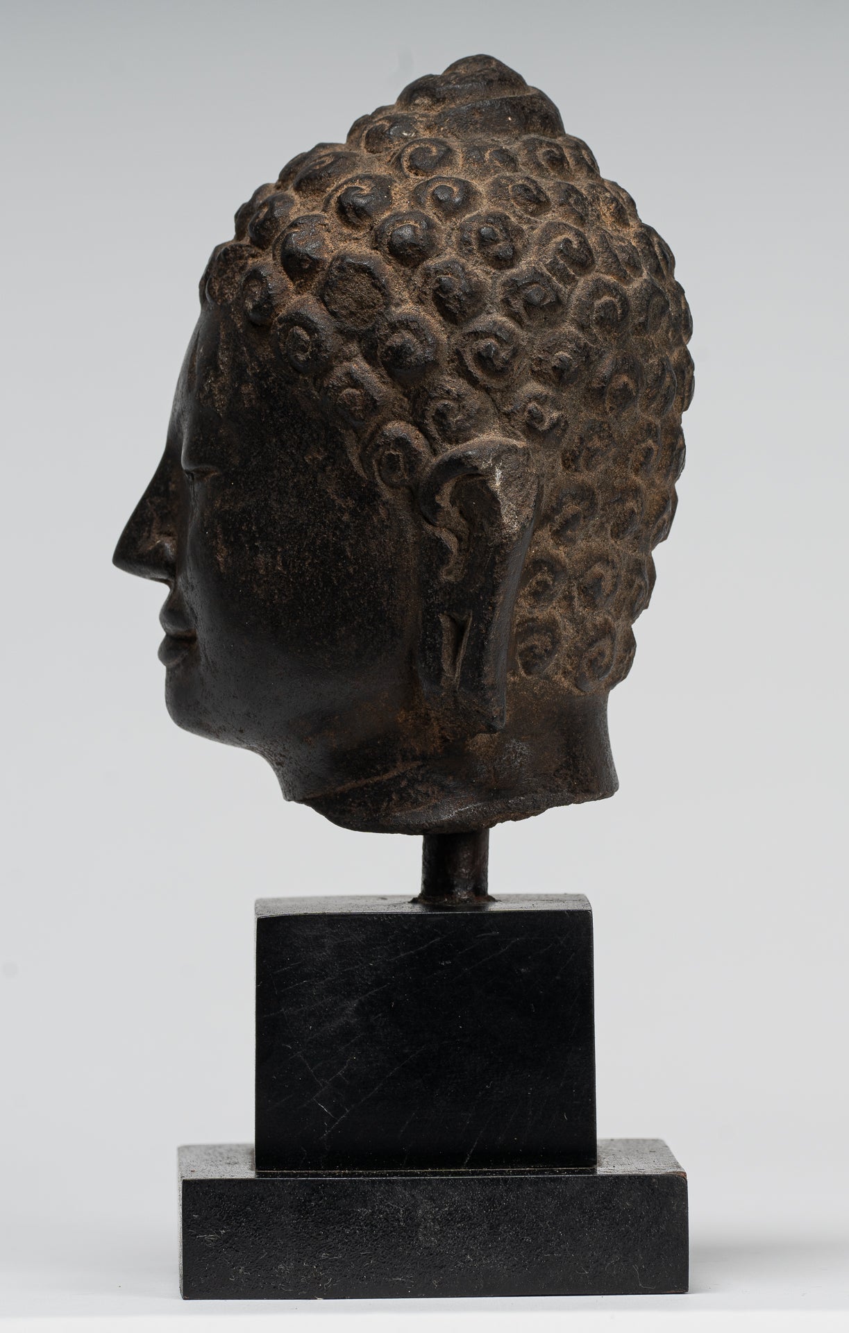 Buddha Statue - Antique Dvaravati Style Thai Stone Buddha Head Statue - 22cm/9"