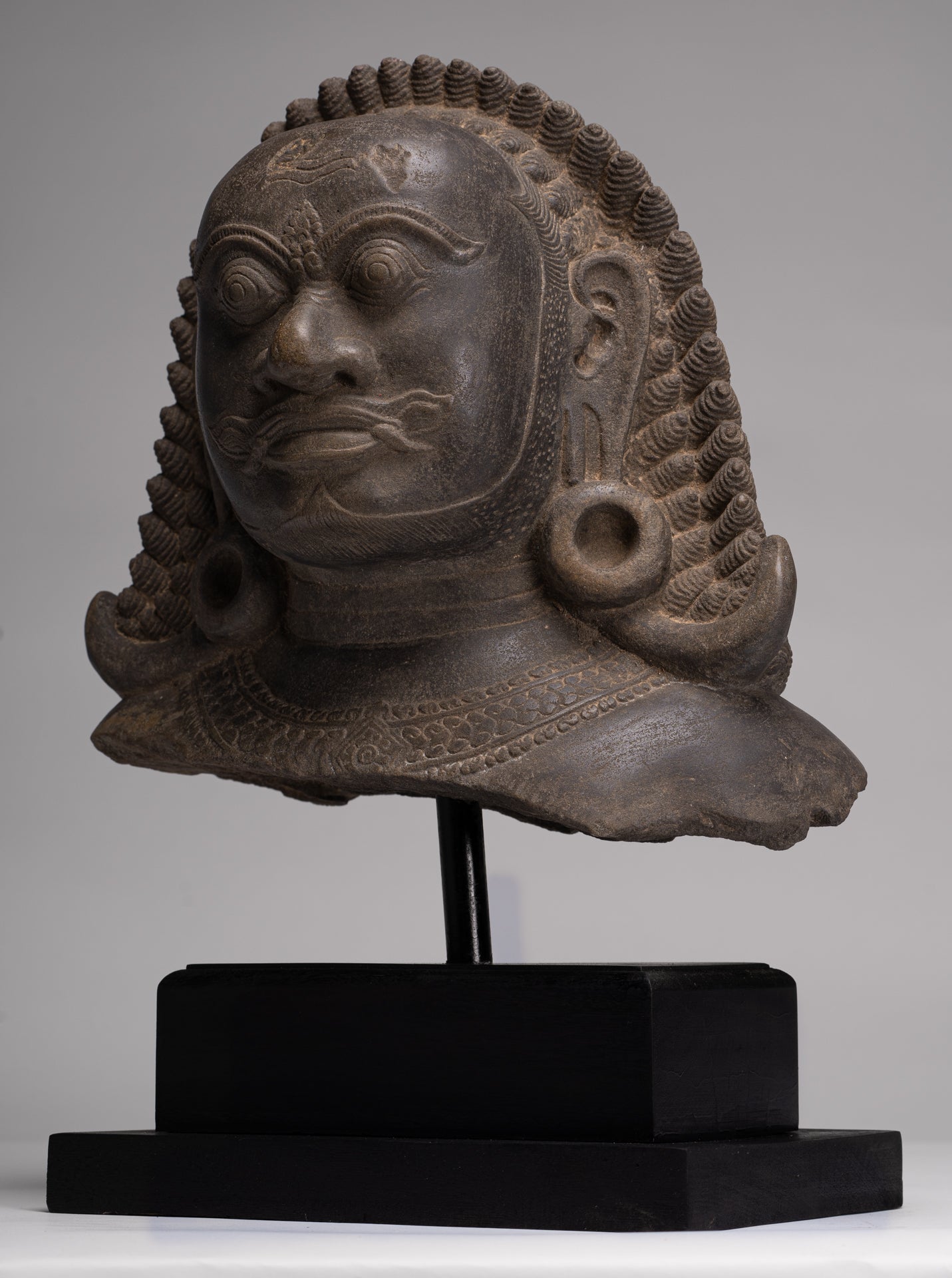 Guardian Statue - Antique Khmer Stone Angkor Wat Style Yaksha Temple Guardian - 42cm / 17"