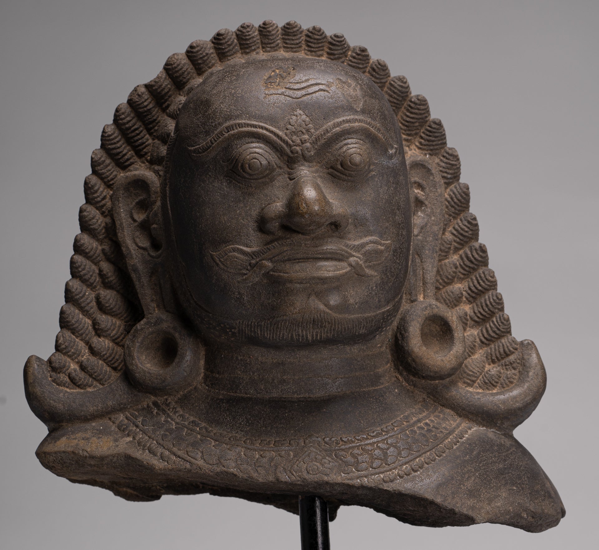 Guardian Statue - Antique Khmer Stone Angkor Wat Style Yaksha Temple Guardian - 42cm / 17"