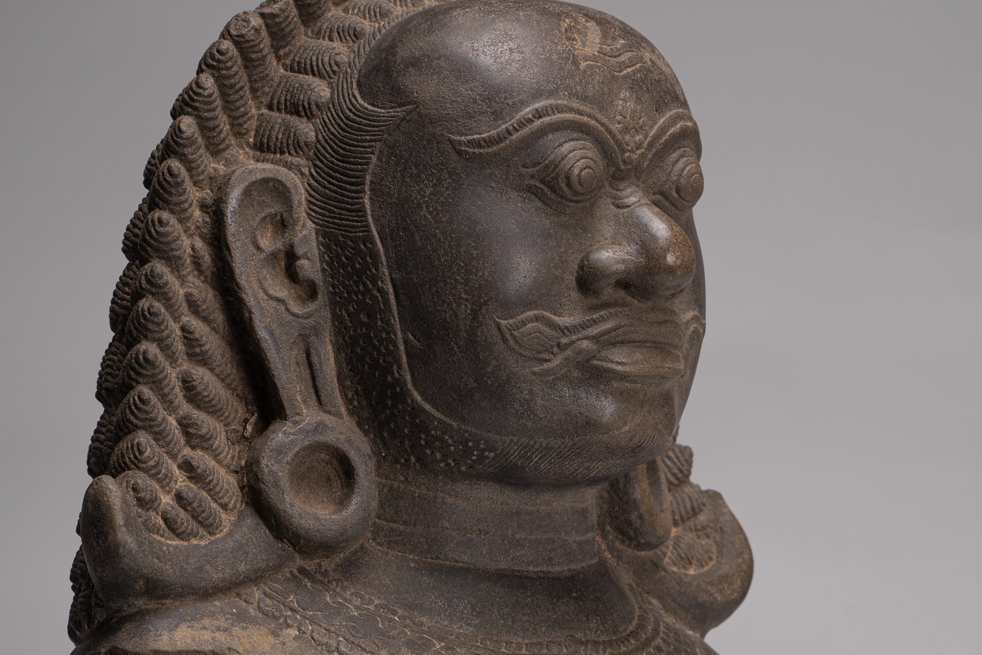 Guardian Statue - Antique Khmer Stone Angkor Wat Style Yaksha Temple Guardian - 42cm / 17"