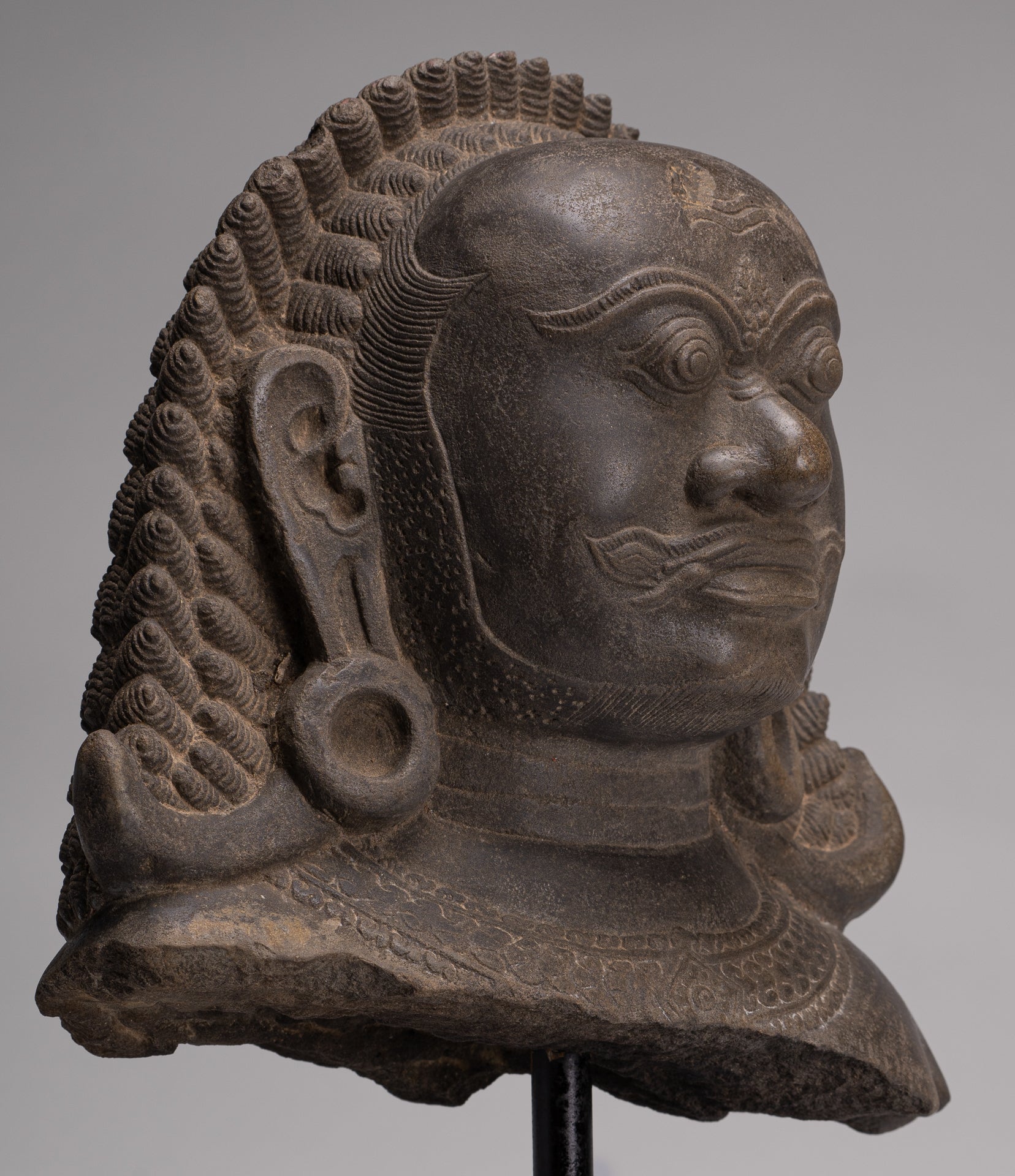 Guardian Statue - Antique Khmer Stone Angkor Wat Style Yaksha Temple Guardian - 42cm / 17"