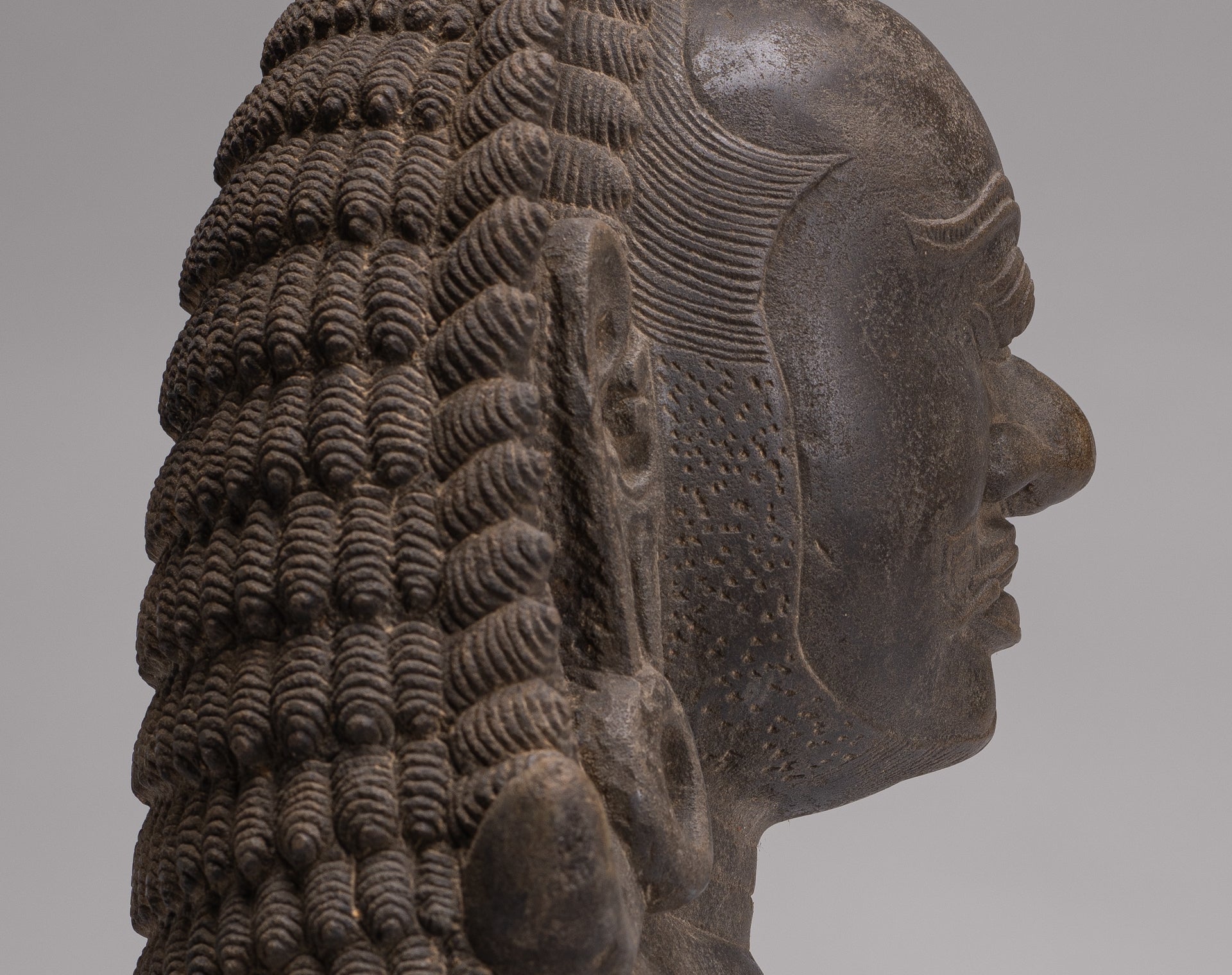 Guardian Statue - Antique Khmer Stone Angkor Wat Style Yaksha Temple Guardian - 42cm / 17"