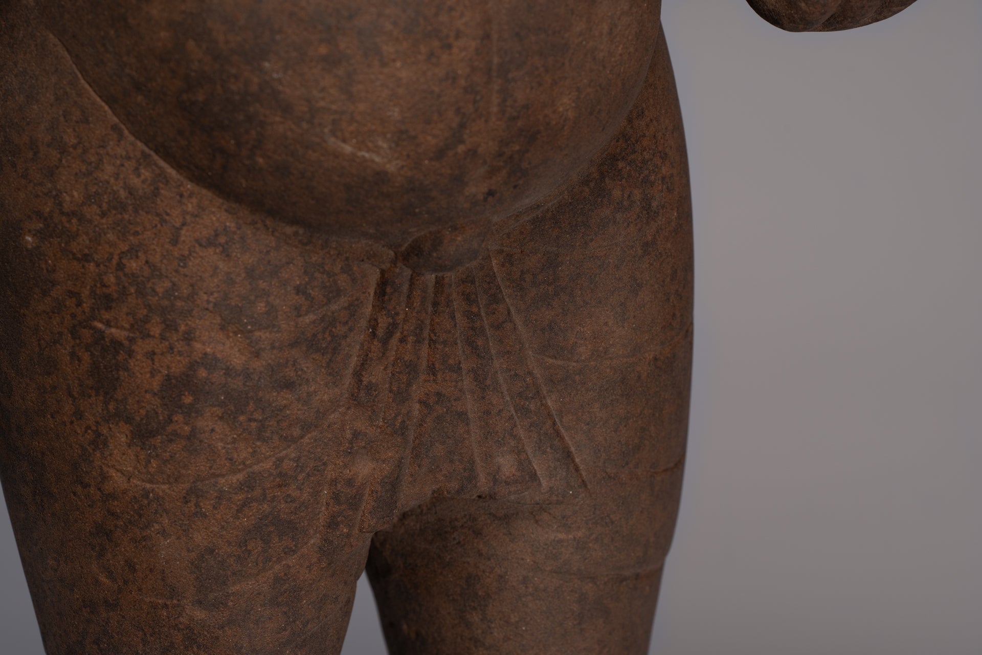 Ganesha Statue - Antique Vietnamese Style Stone Cham Mounted Ganesha Torso Statue - 67cm/27"