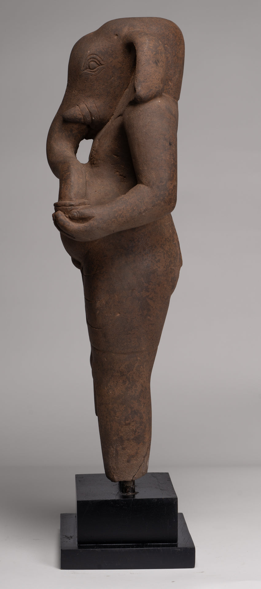 Ganesha Statue - Antique Vietnamese Style Stone Cham Mounted Ganesha Torso Statue - 67cm/27"