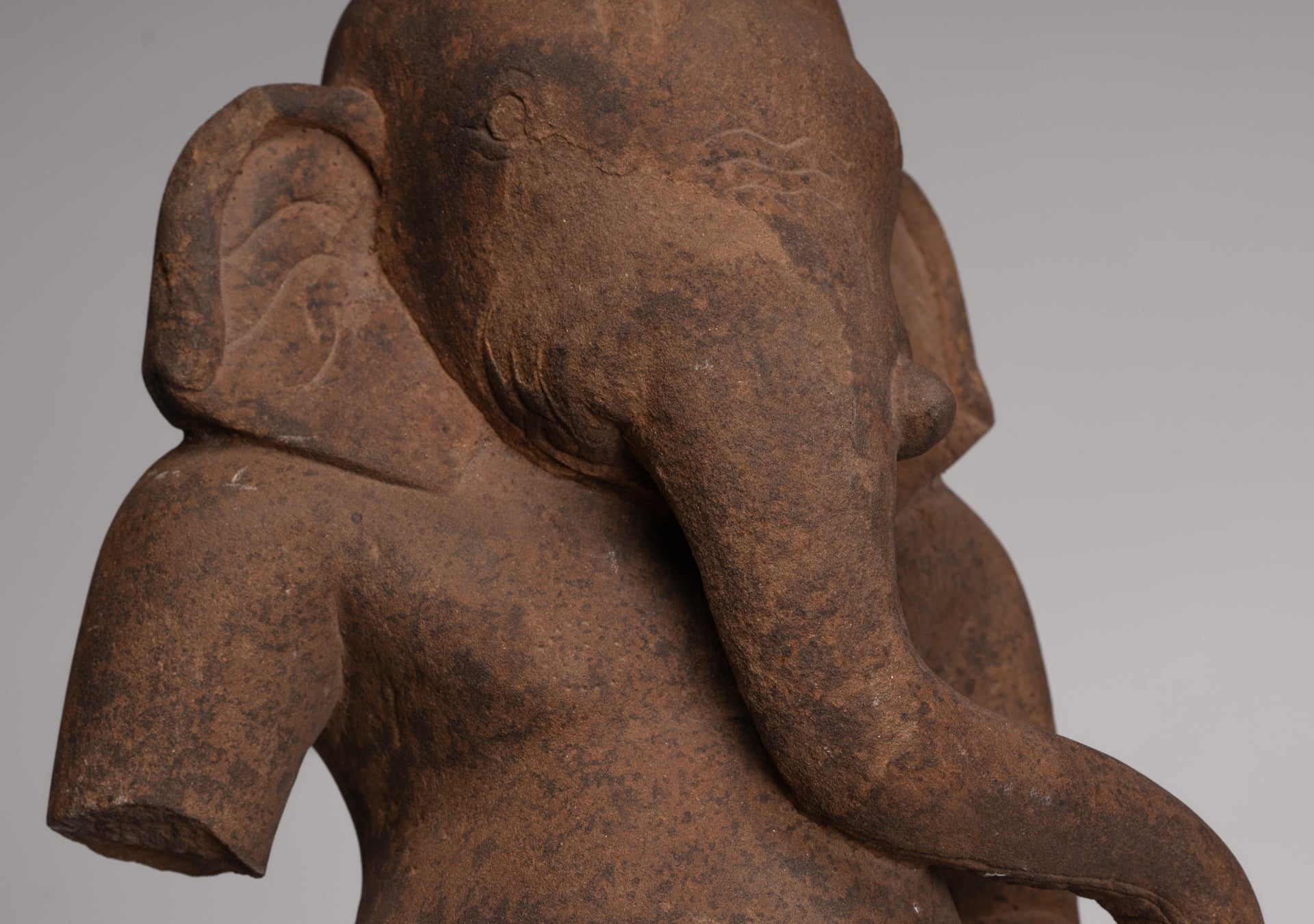 Ganesha Statue - Antique Khmer Style Stone Baphuon Mounted Ganesha Torso Statue - 66cm/26"