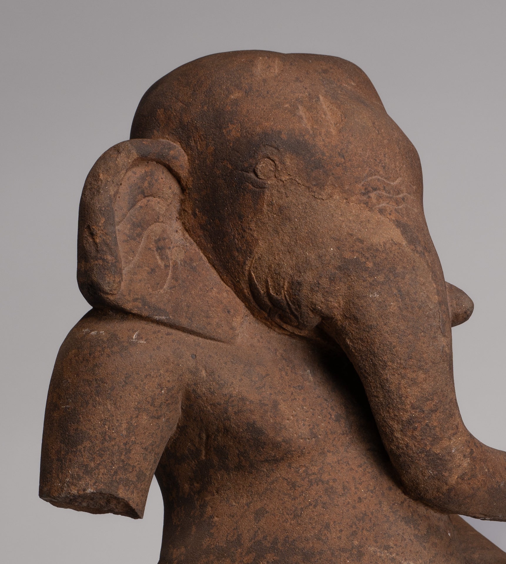 Ganesha Statue - Antique Khmer Style Stone Baphuon Mounted Ganesha Torso Statue - 66cm/26"