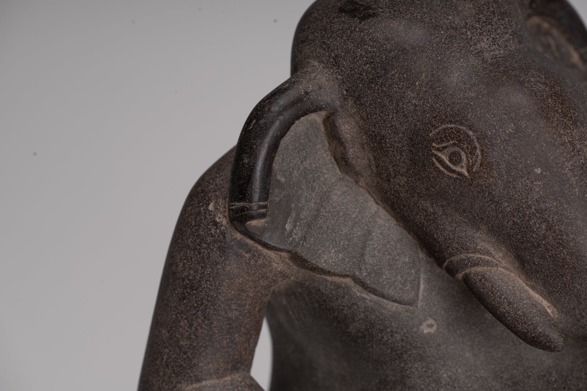 Antique Cham Style Vietnamese Seated Stone Ganesha Statue - 19cm/8"