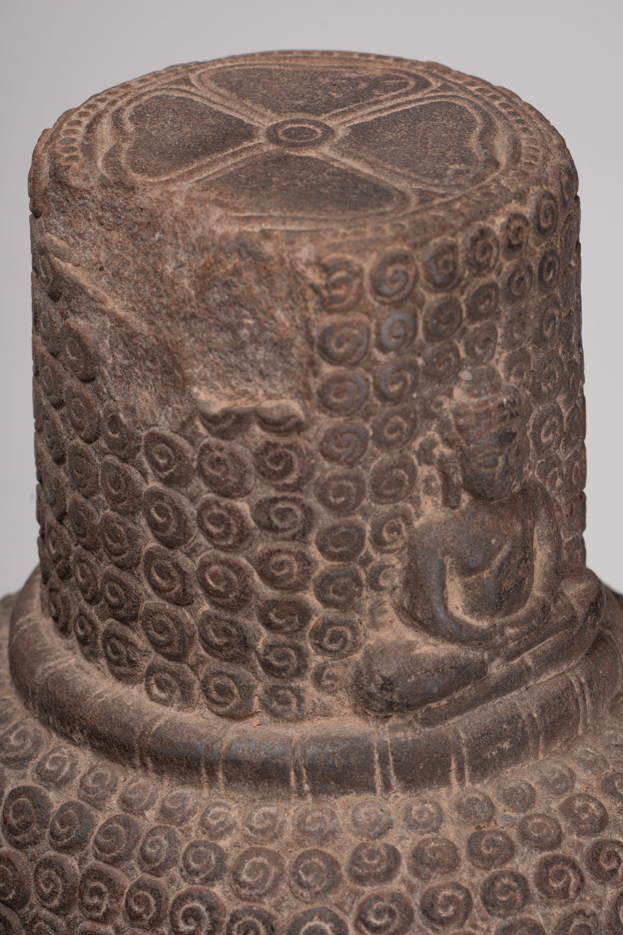Lokeshvara Statue - Antique Khmer Style Mounted Stone Bayon Style Lokeshvara Head - 48cm/19"