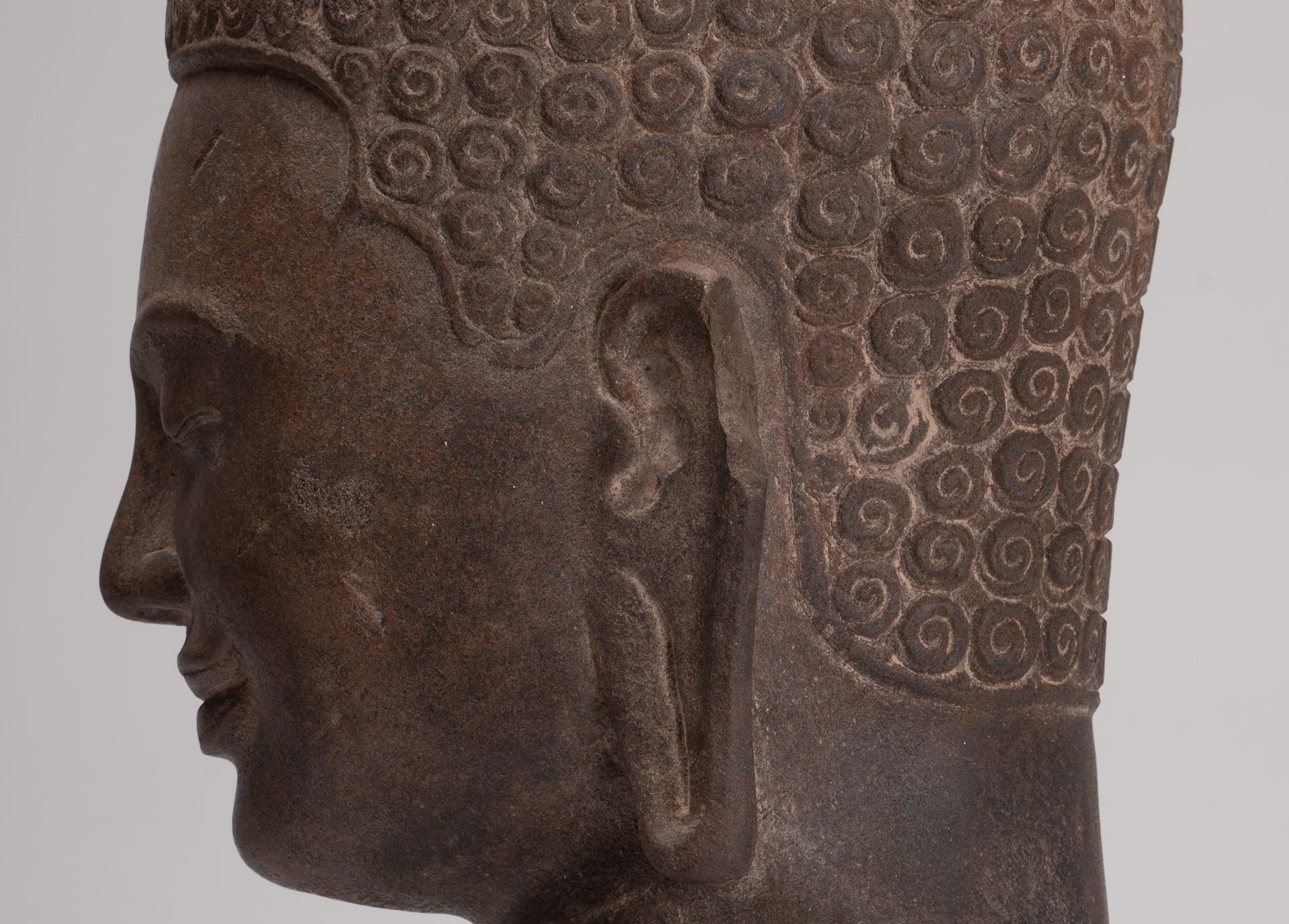 Lokeshvara Statue - Antique Khmer Style Mounted Stone Bayon Style Lokeshvara Head - 48cm/19"