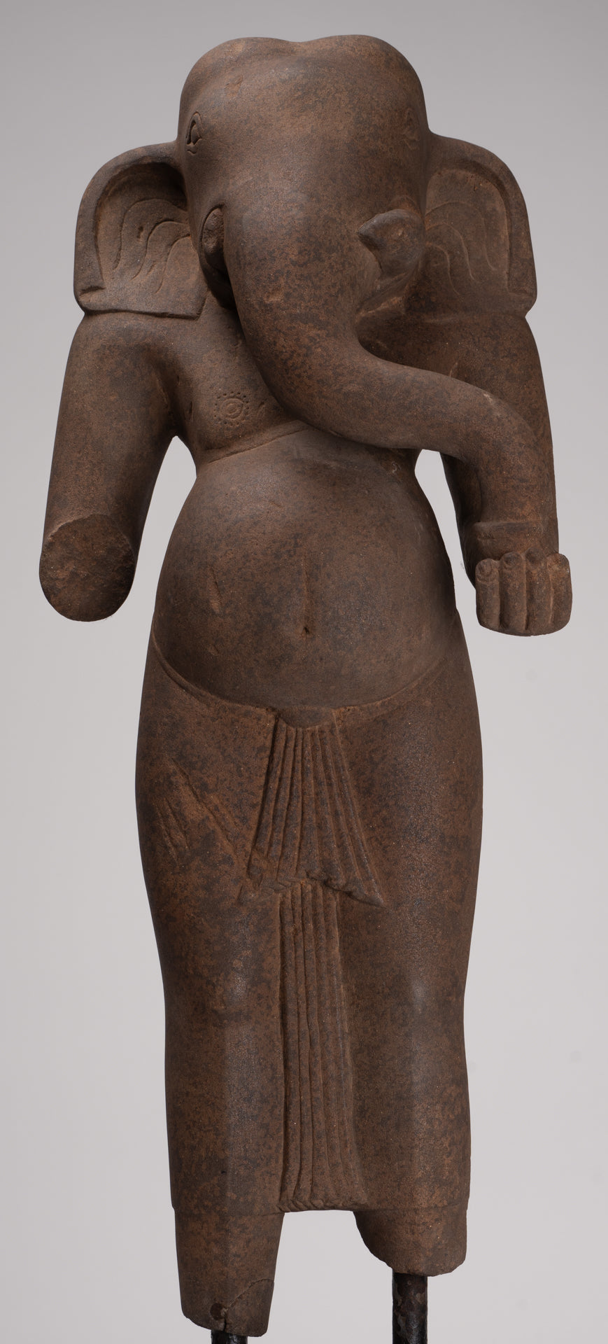 Ganesha Statue - Antique Vietnamese Style Stone Cham Mounted Ganesha Torso Statue - 70cm/28"