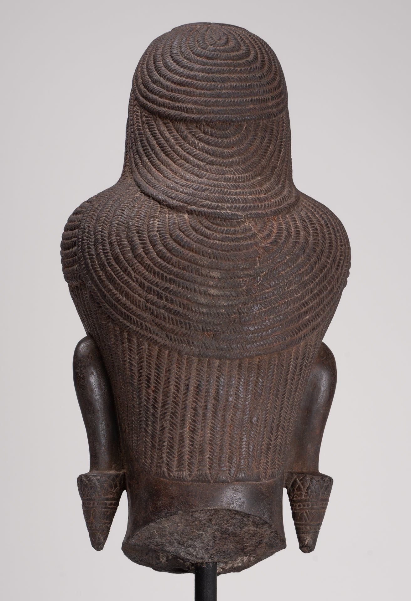 Lokeshvara Statue - Antique Khmer Style Mounted Stone Baphuon Style Lokeshvara Head - 55cm/22"