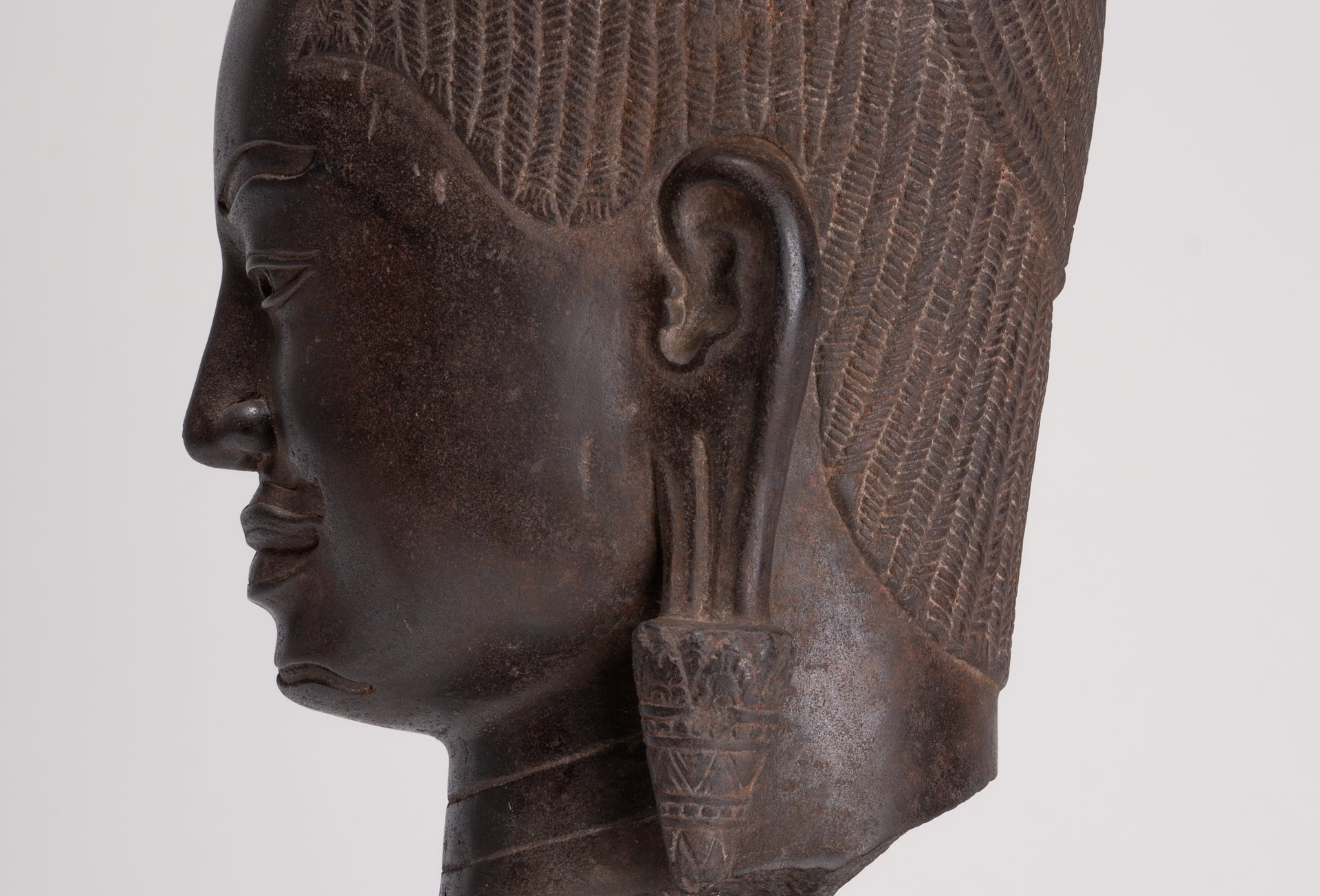 Lokeshvara Statue - Antique Khmer Style Mounted Stone Baphuon Style Lokeshvara Head - 55cm/22"