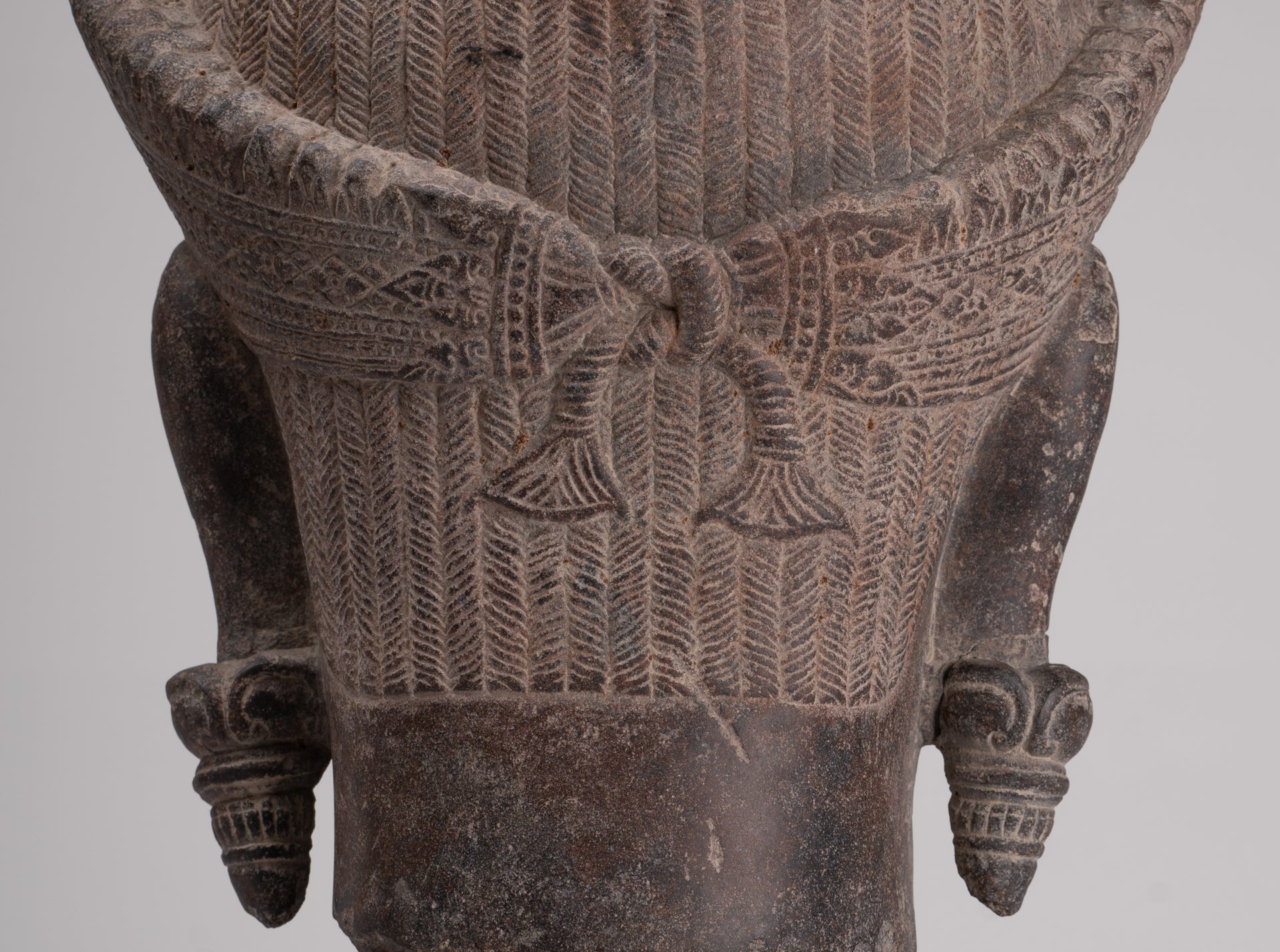 Vishnu Statue - Antique Banteay Srei Style Stone Mounted Khmer Vishnu Head - 51cm / 20"