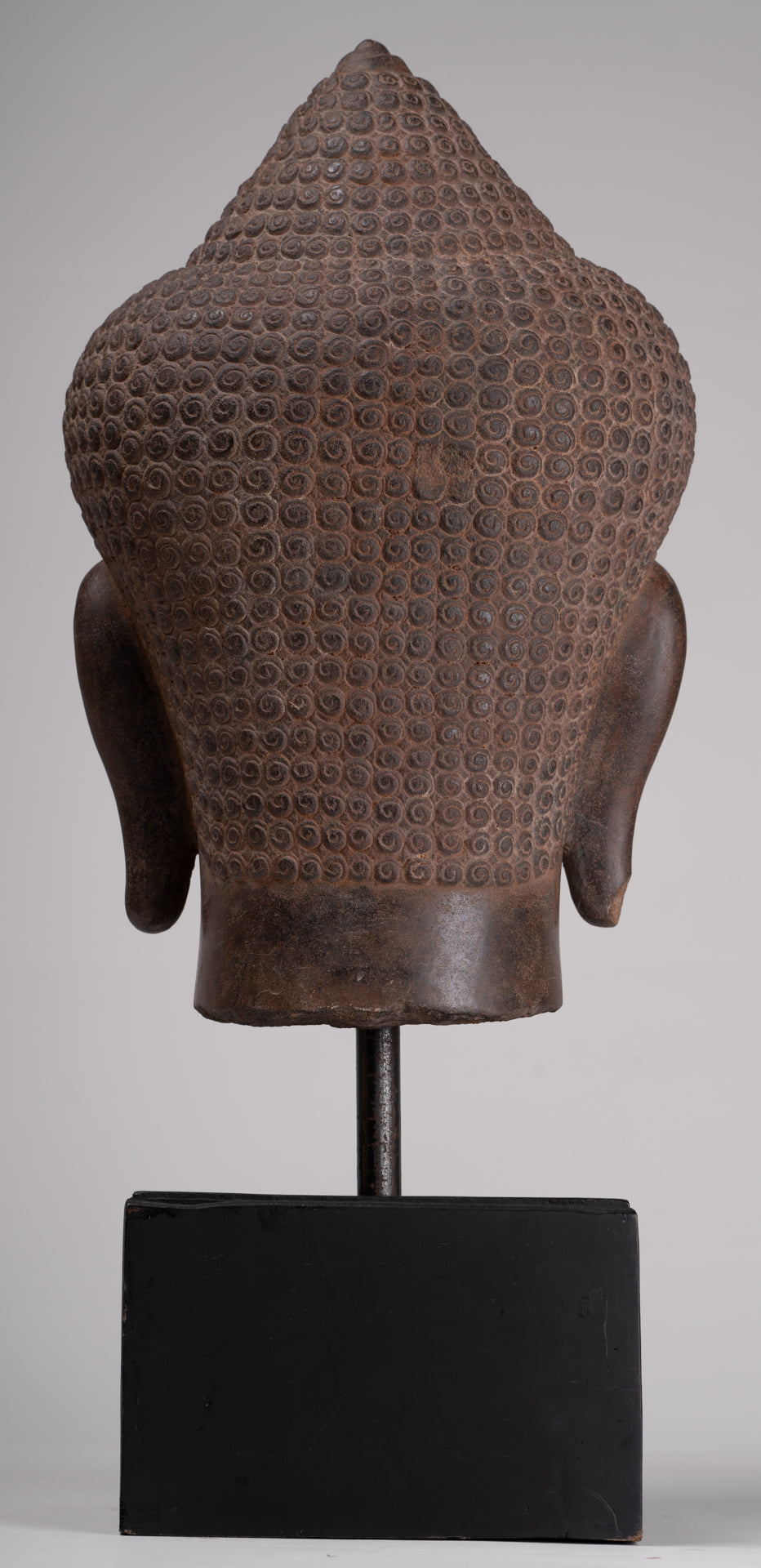 Buddha Statue - Antique Pre-Angkor Style Mounted Stone Khmer Buddha Head - 55cm/22" Tall