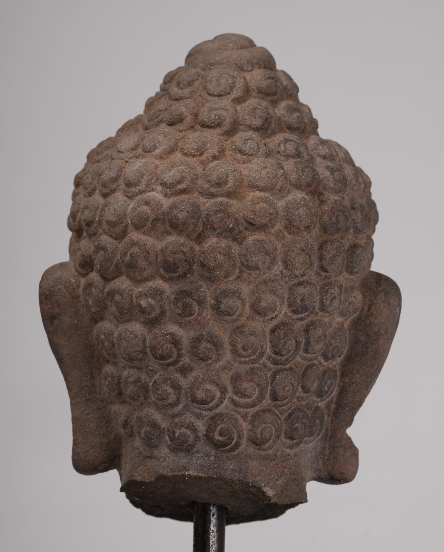 Buddha Statue - Antique Phnom Da Style Mounted Stone Khmer Buddha Head - 26cm/10" Tall