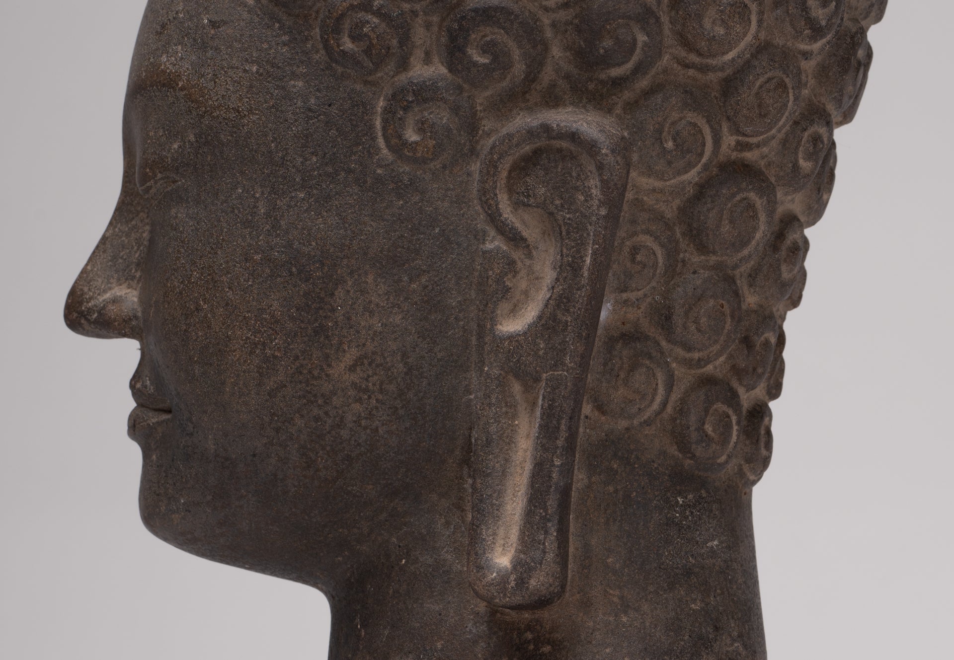 Stone Buddha Statue - Antique Khmer Style Stone Phnom Da Buddha Head - 34cm/14"