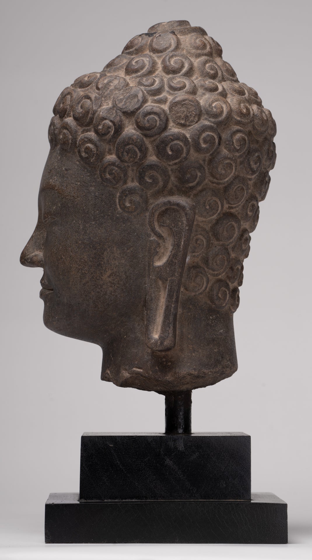 Stone Buddha Statue - Antique Khmer Style Stone Phnom Da Buddha Head - 34cm/14"