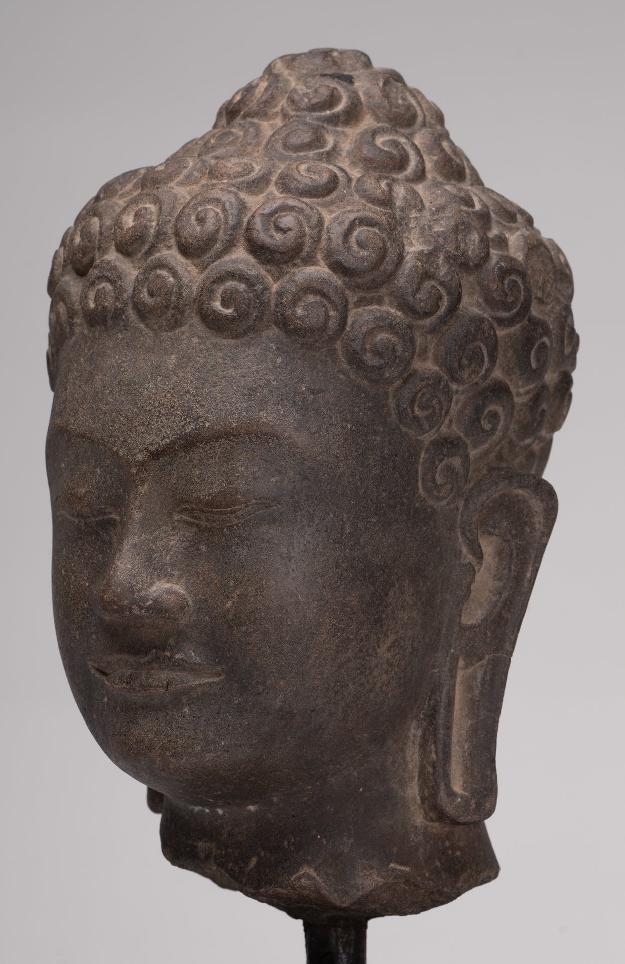 Stone Buddha Statue - Antique Khmer Style Stone Phnom Da Buddha Head - 34cm/14"
