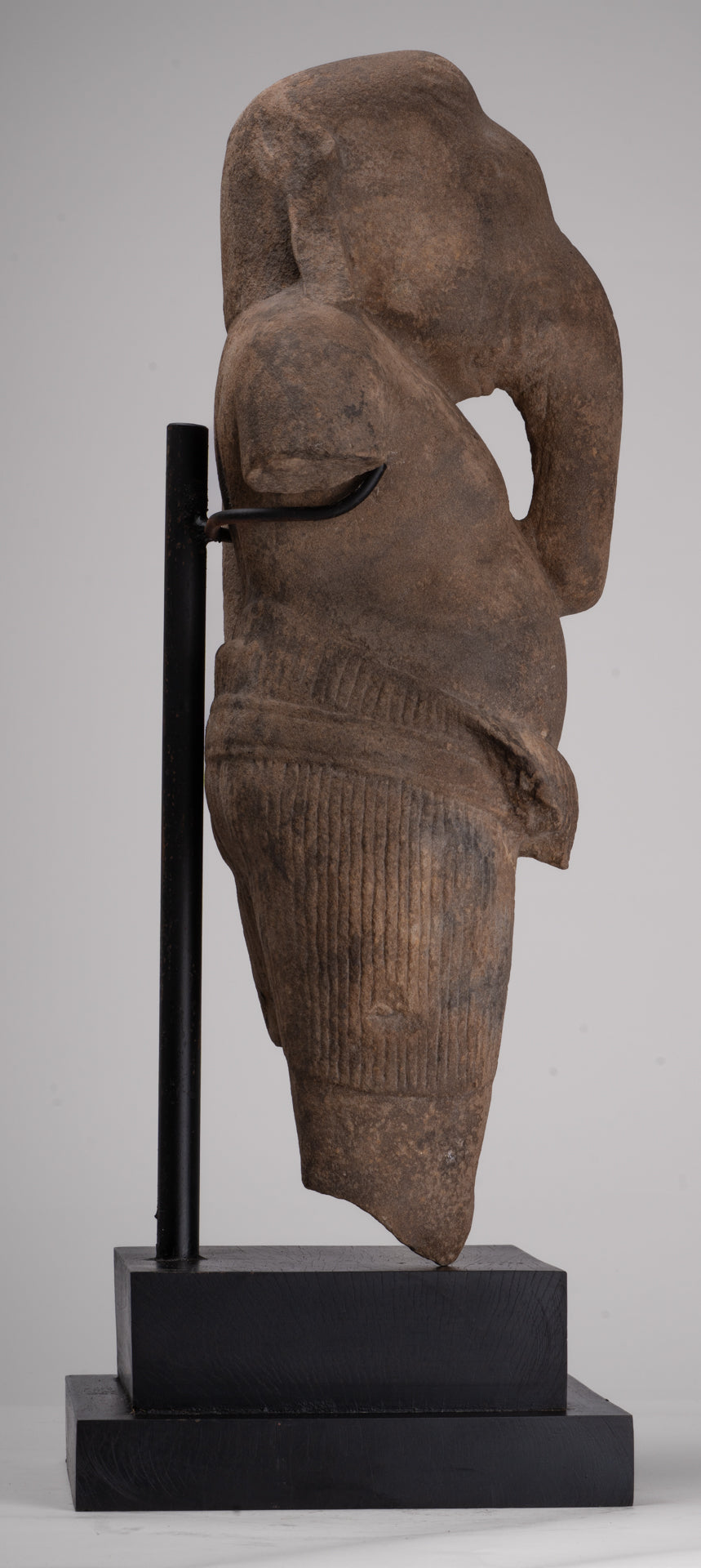 Ganesha Statue - Antique Khmer Style Stone Bayon Mounted Ganesha Torso Statue - 61cm/24"