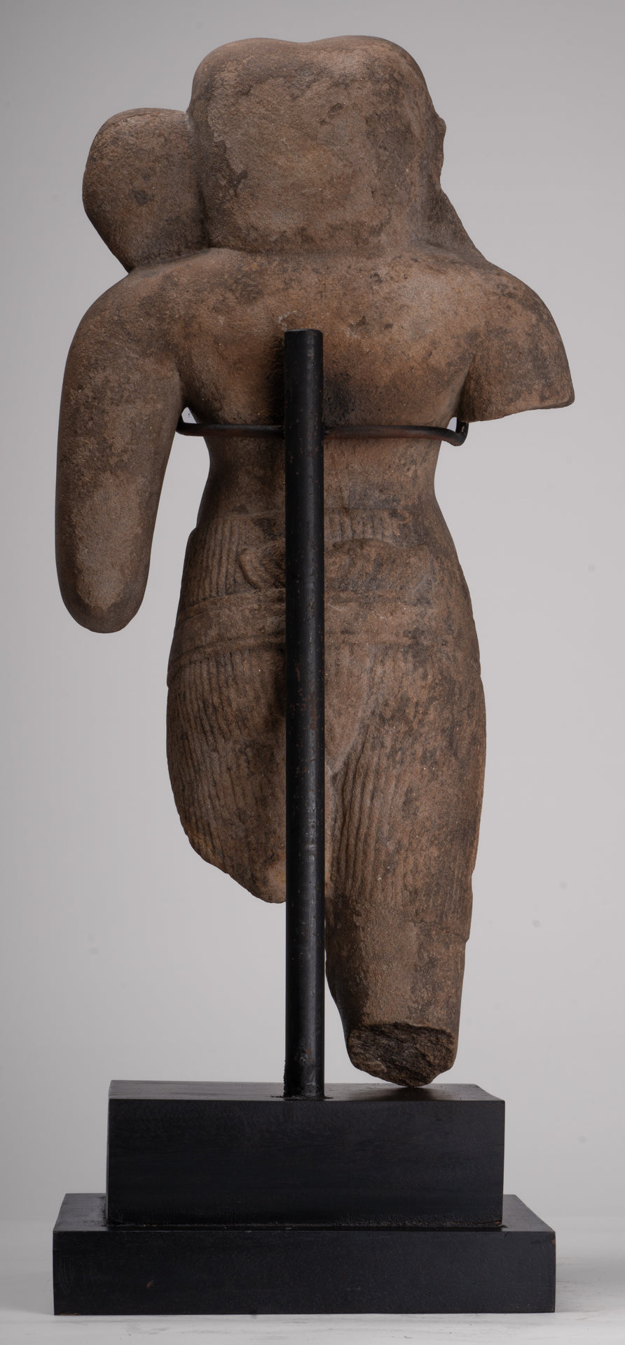 Ganesha Statue - Antique Khmer Style Stone Bayon Mounted Ganesha Torso Statue - 61cm/24"