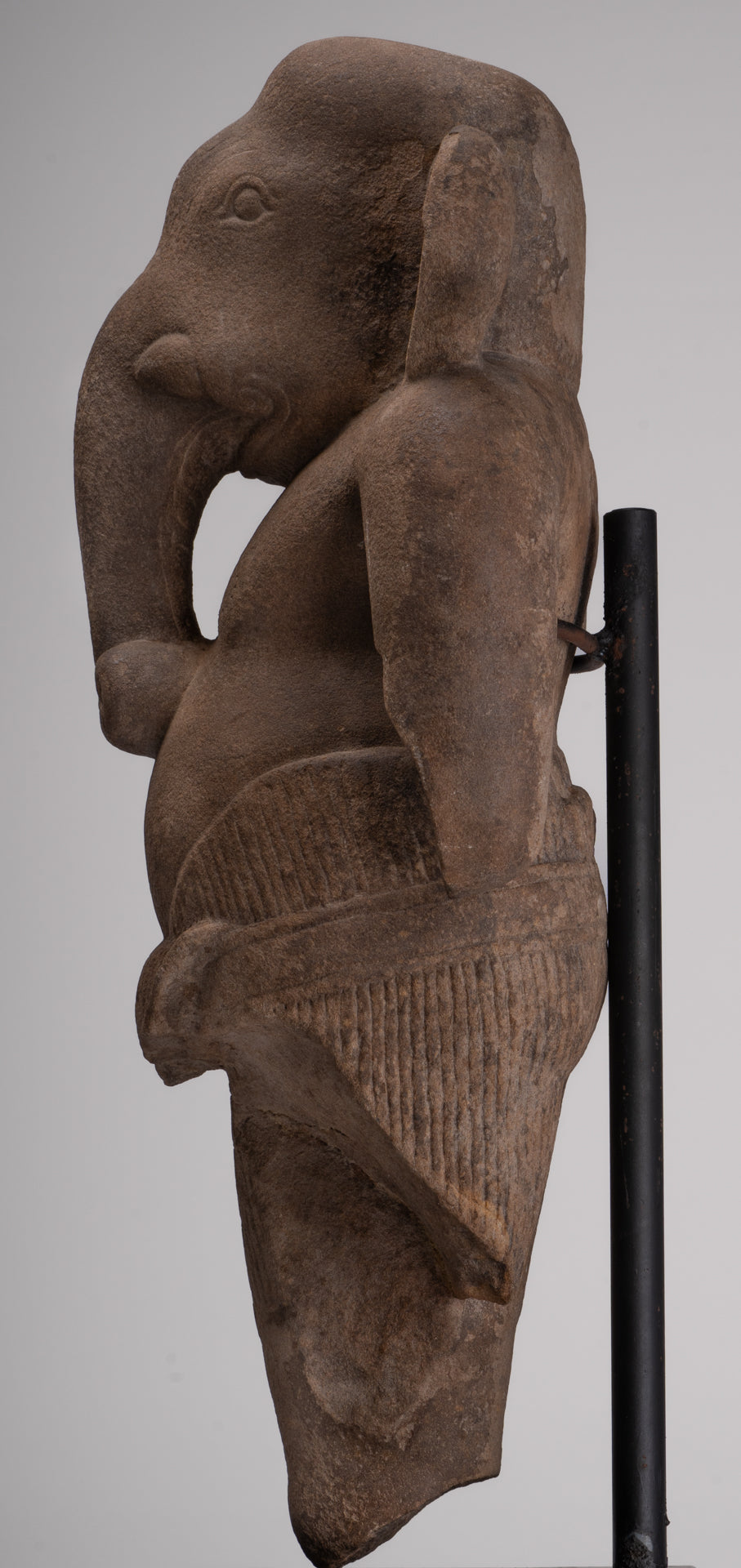 Ganesha Statue - Antique Khmer Style Stone Bayon Mounted Ganesha Torso Statue - 61cm/24"