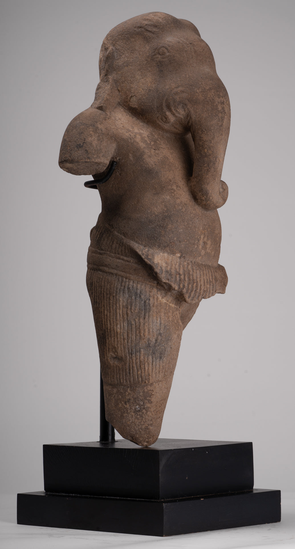 Ganesha Statue - Antique Khmer Style Stone Bayon Mounted Ganesha Torso Statue - 61cm/24"