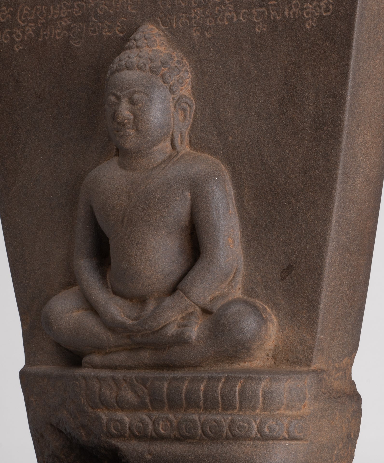 Buddha Statue - Antique Khmer Style Stone Stele Seated Meditation Buddha Statue - 46cm/18"